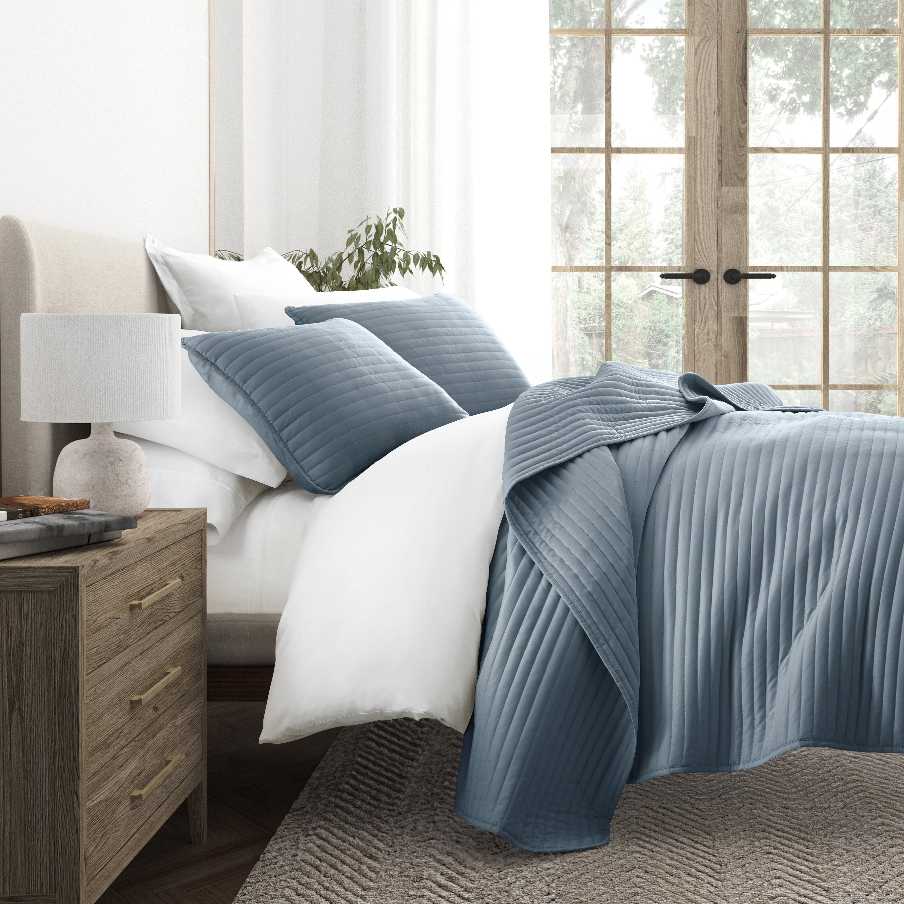 Lightweight Stripe Stitch Quilted Coverlet Set