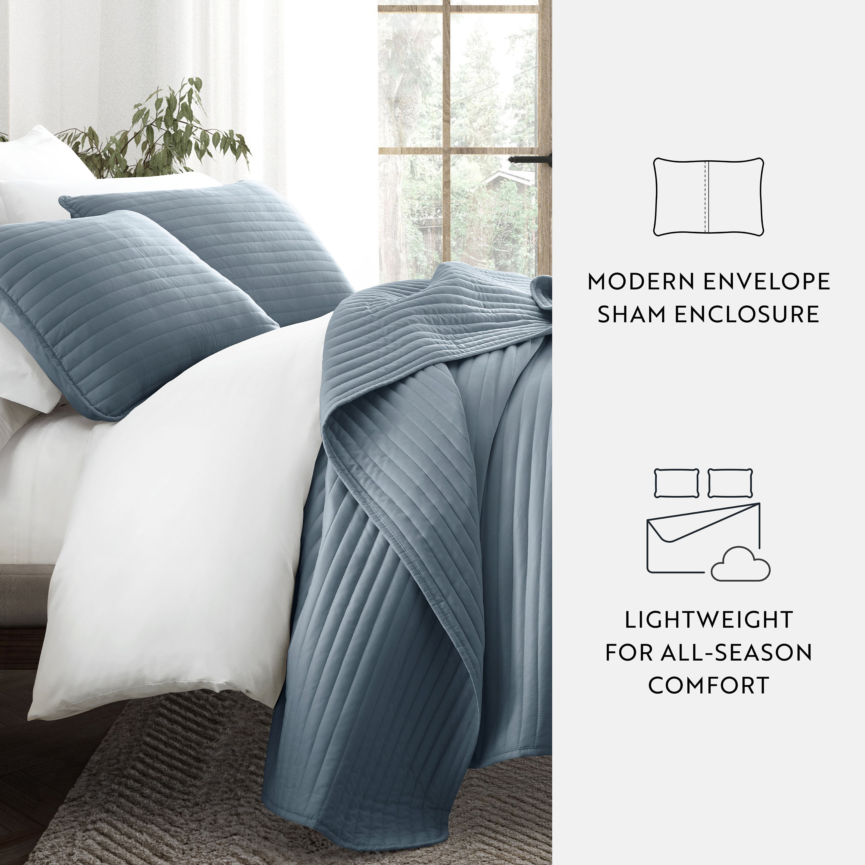 Lightweight Stripe Stitch Quilted Coverlet Set