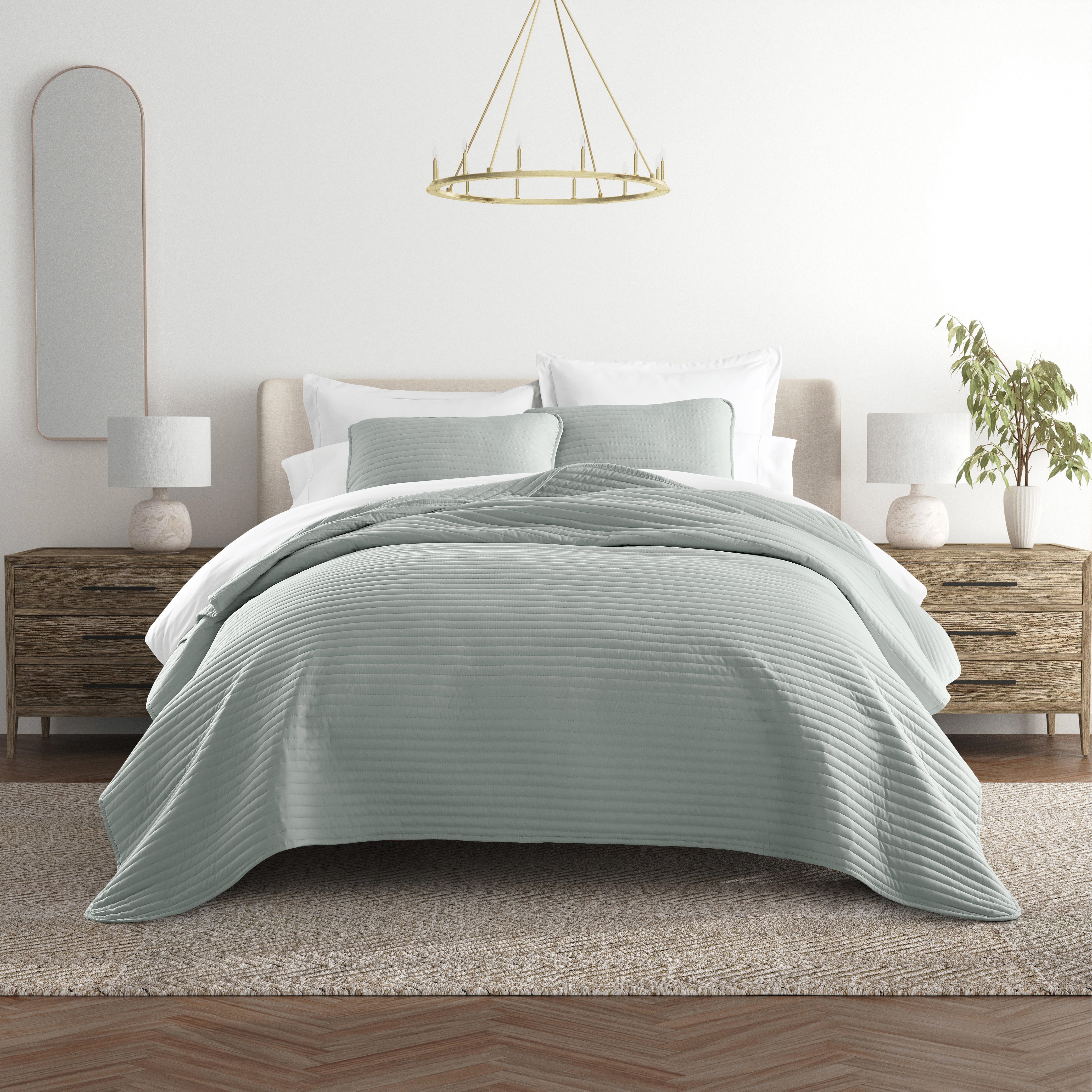 Lightweight Stripe Stitch Quilted Coverlet Set