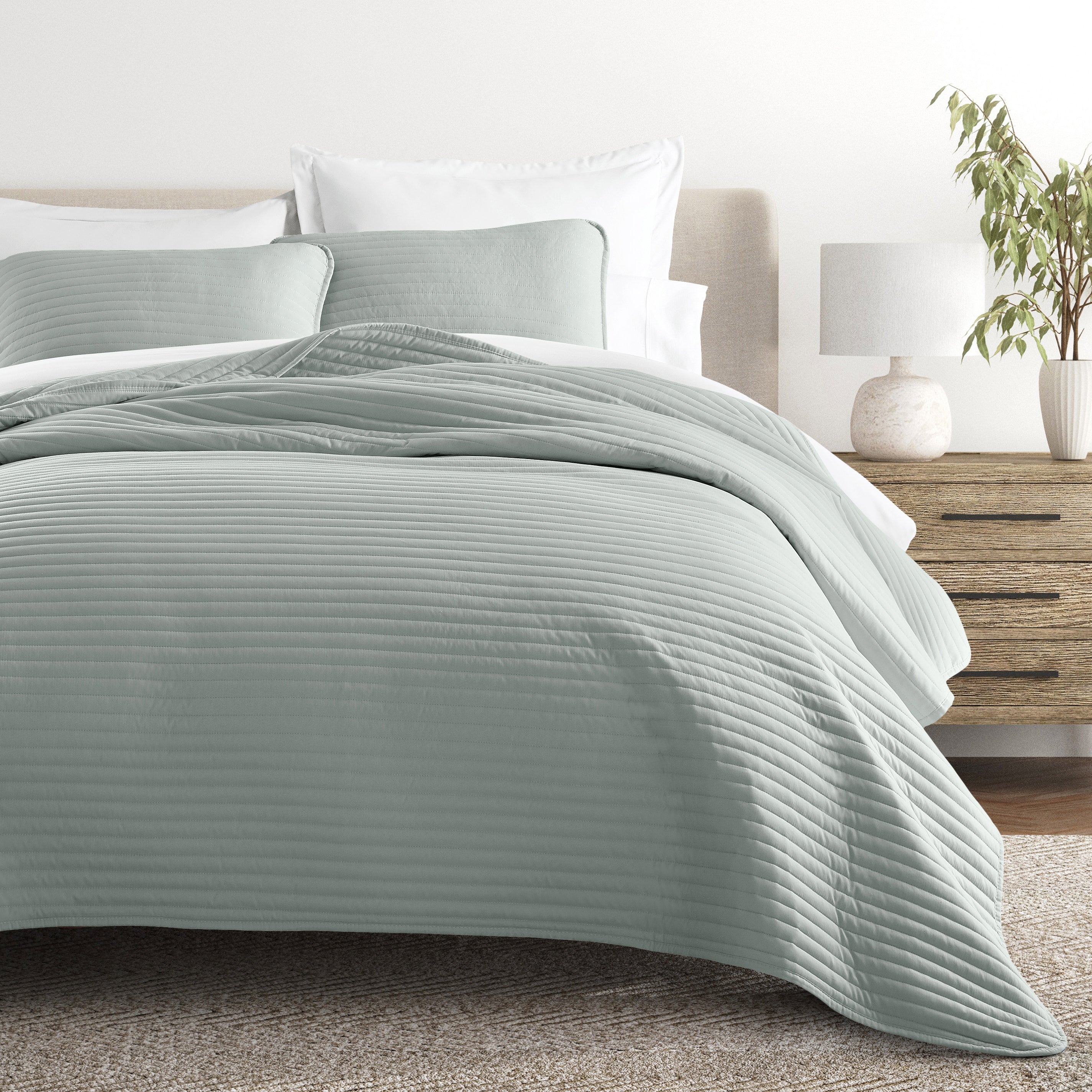 Lightweight Stripe Stitch Quilted Coverlet Set