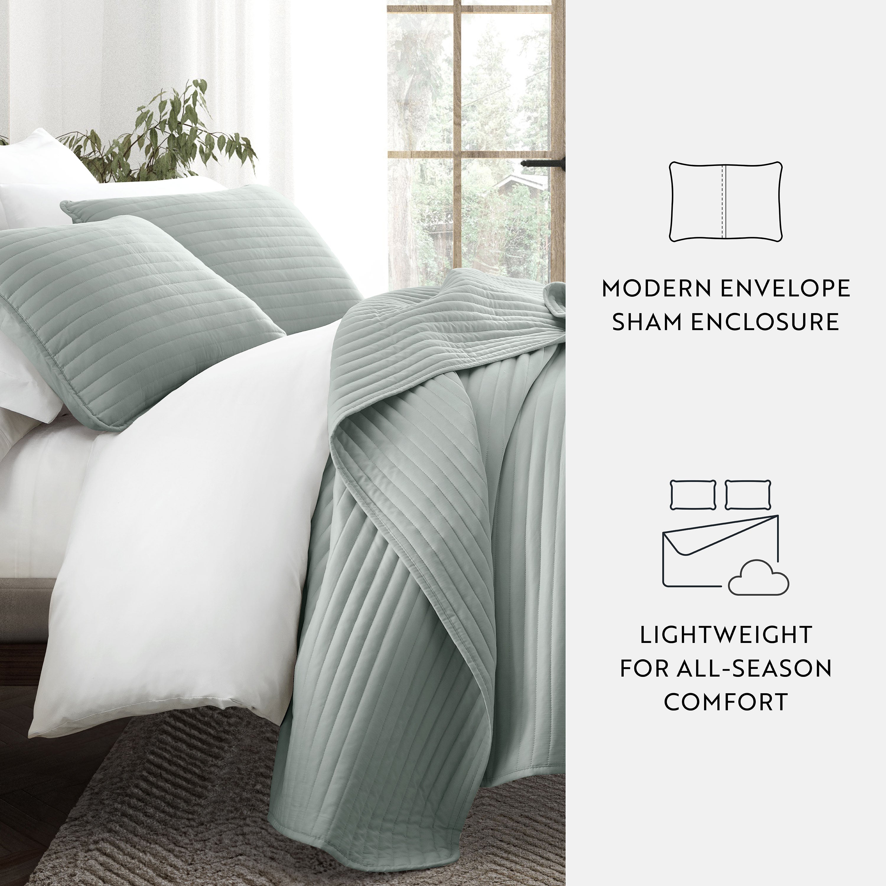 Lightweight Stripe Stitch Quilted Coverlet Set