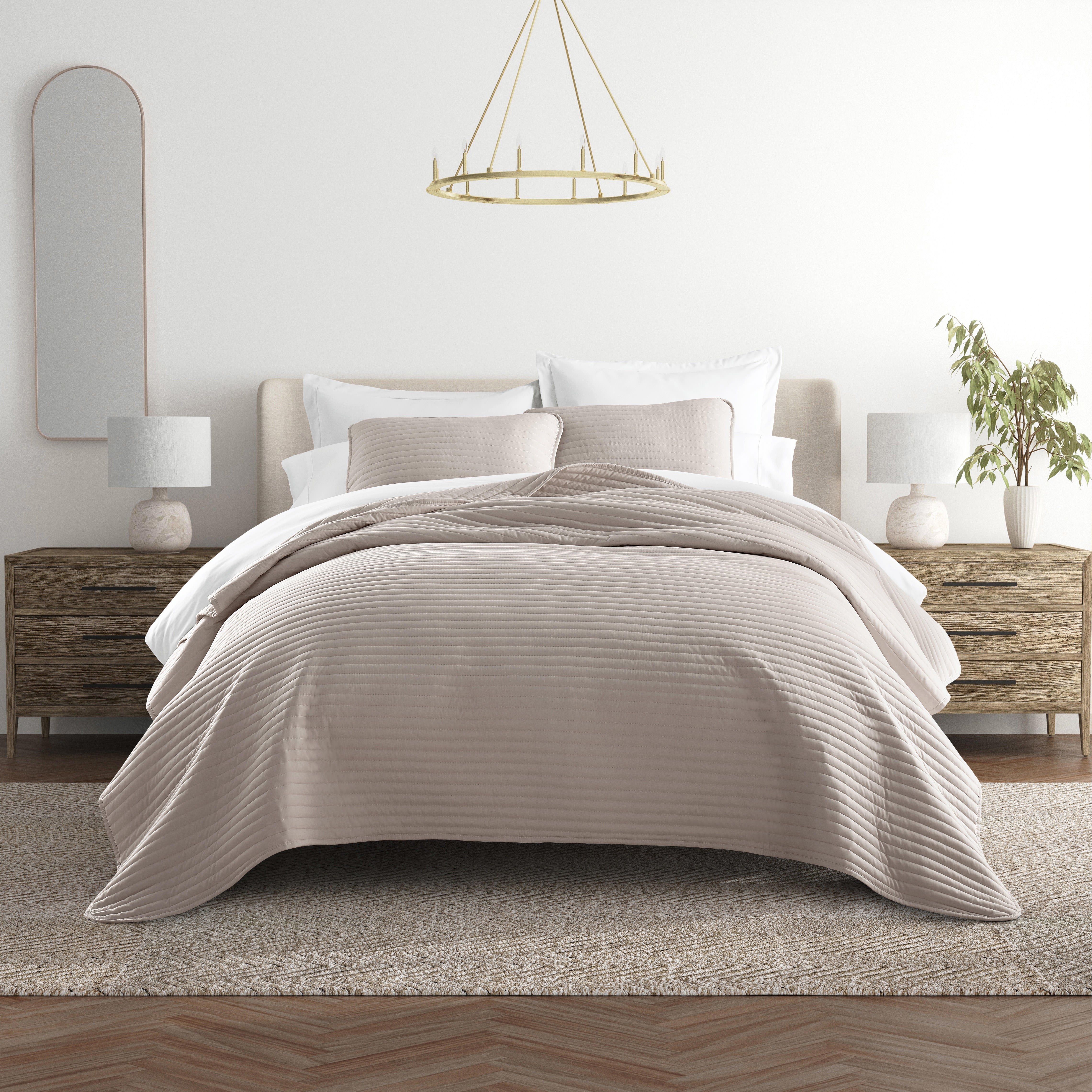 Lightweight Stripe Stitch Quilted Coverlet Set