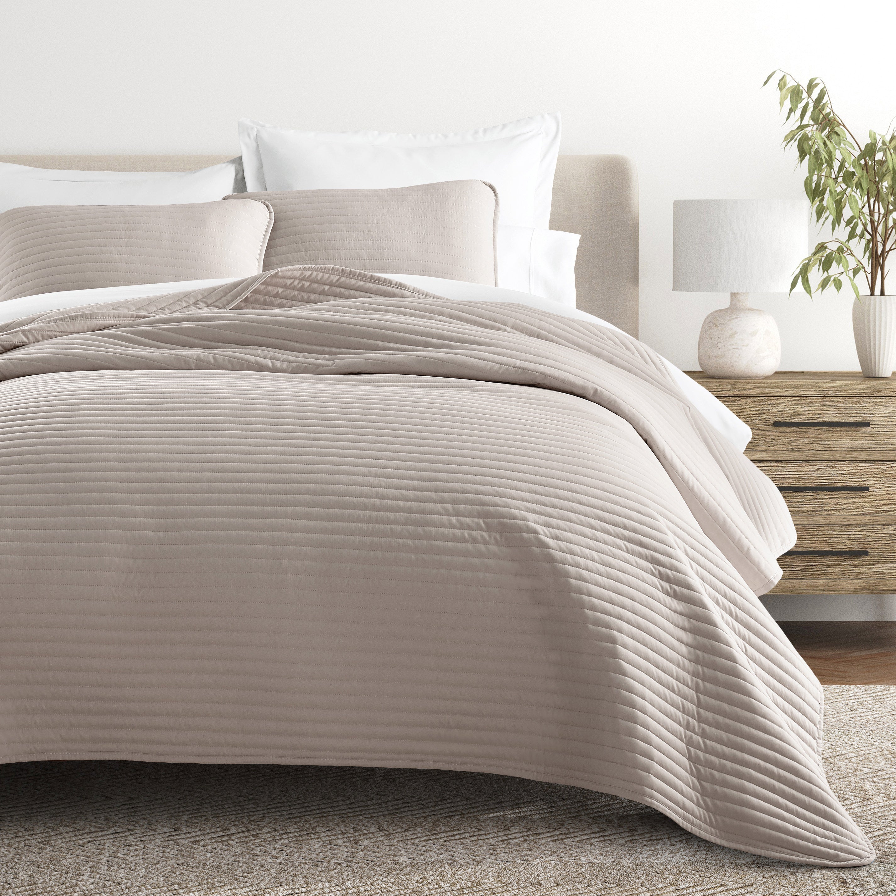 Lightweight Stripe Stitch Quilted Coverlet Set