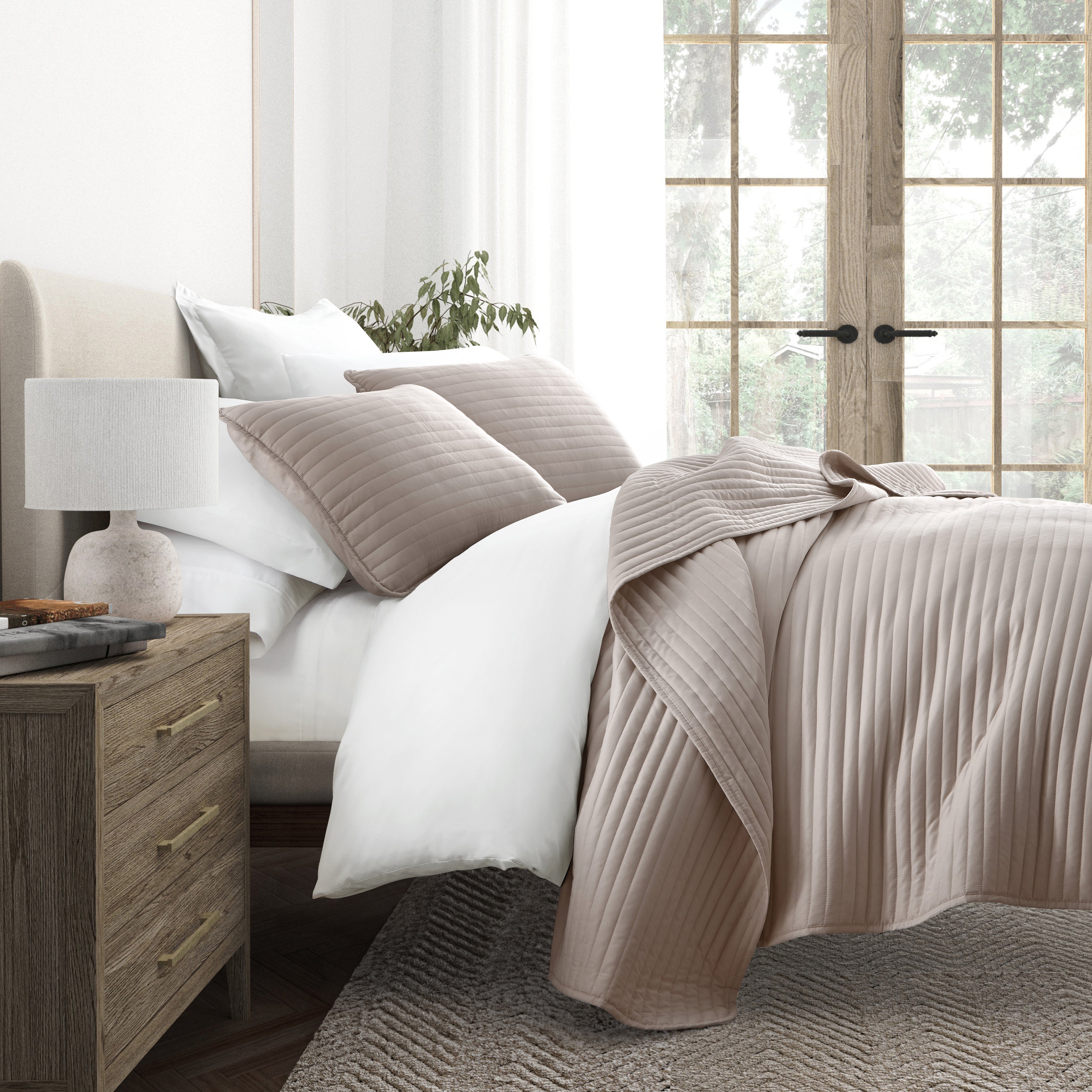 Lightweight Stripe Stitch Quilted Coverlet Set