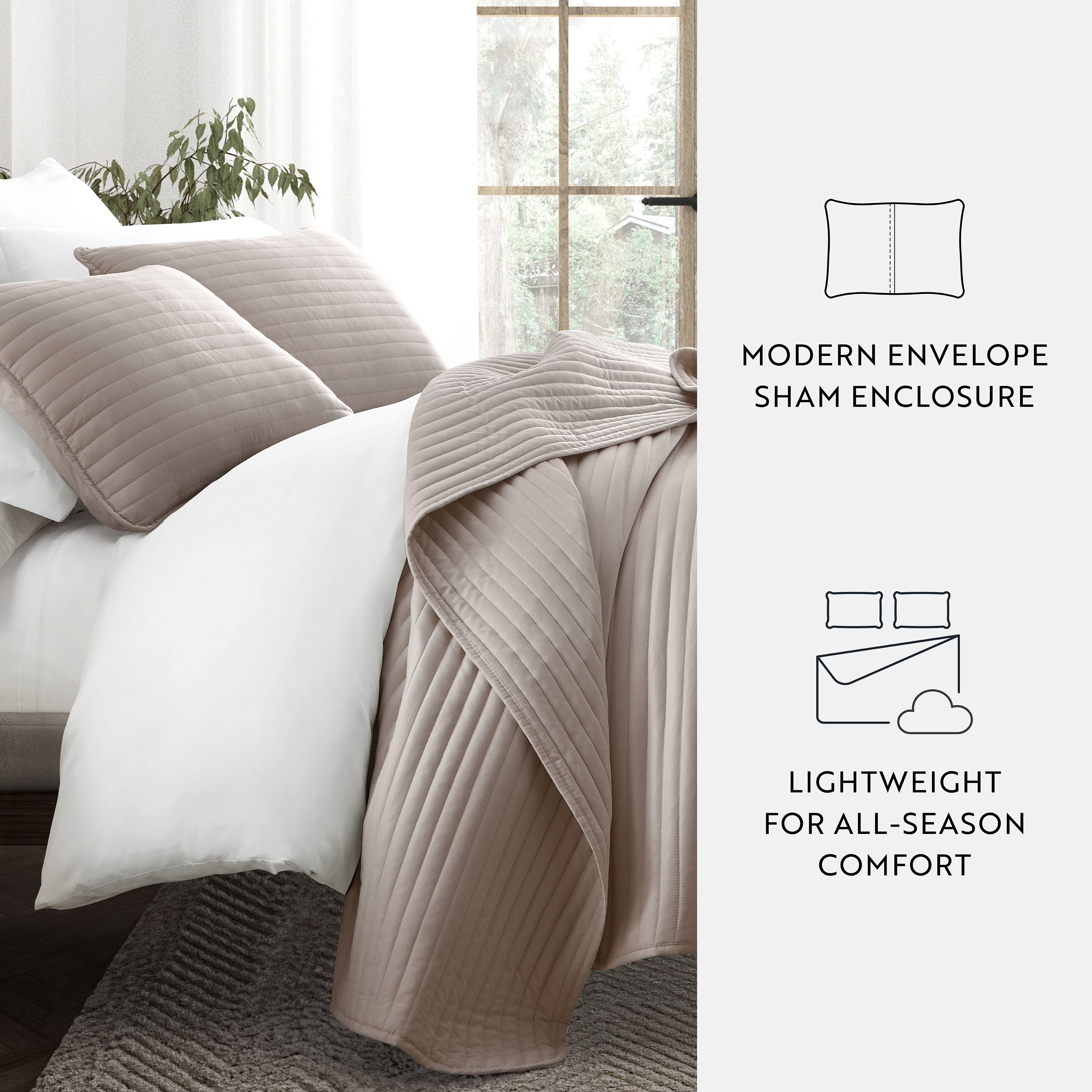 Lightweight Stripe Stitch Quilted Coverlet Set