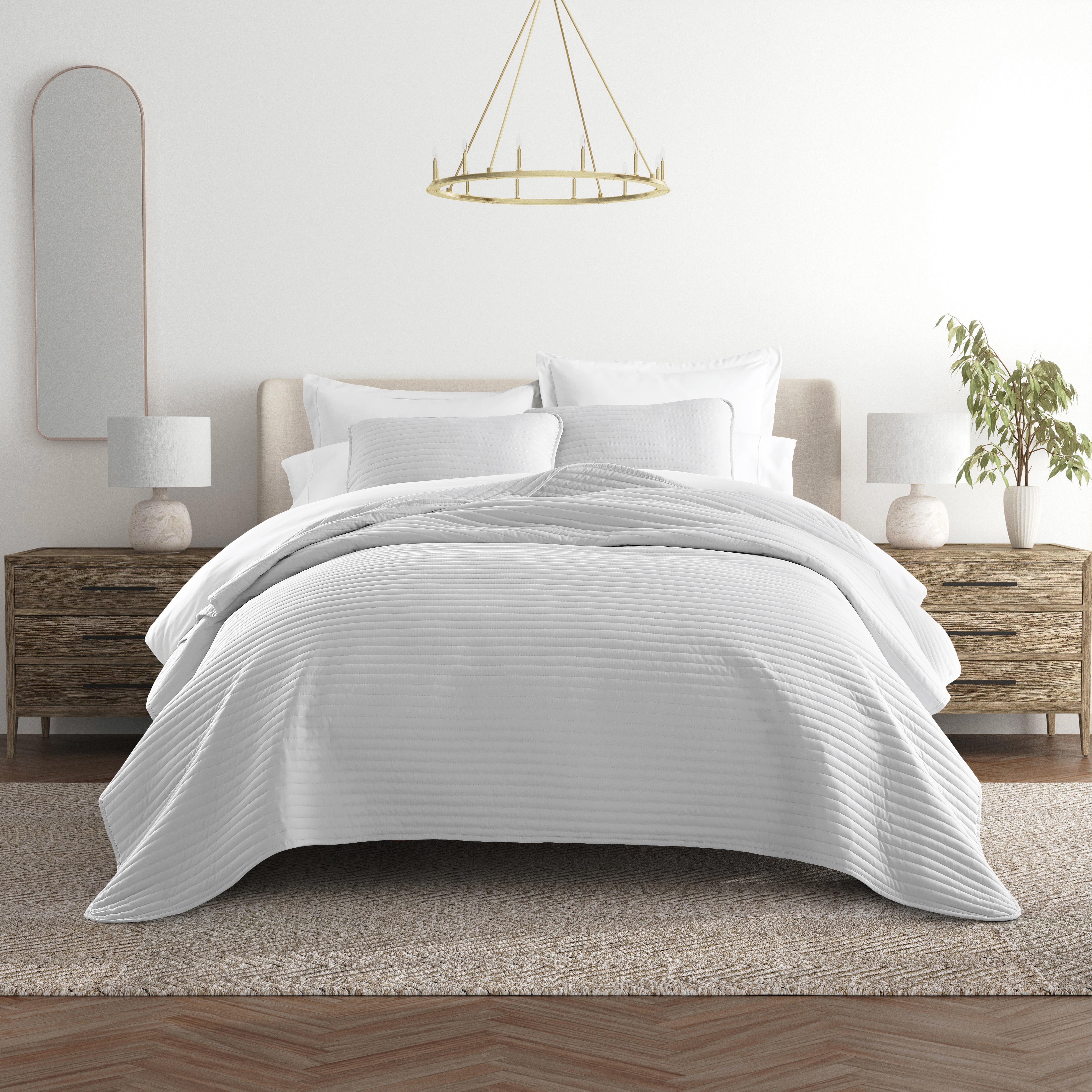 Lightweight Stripe Stitch Quilted Coverlet Set