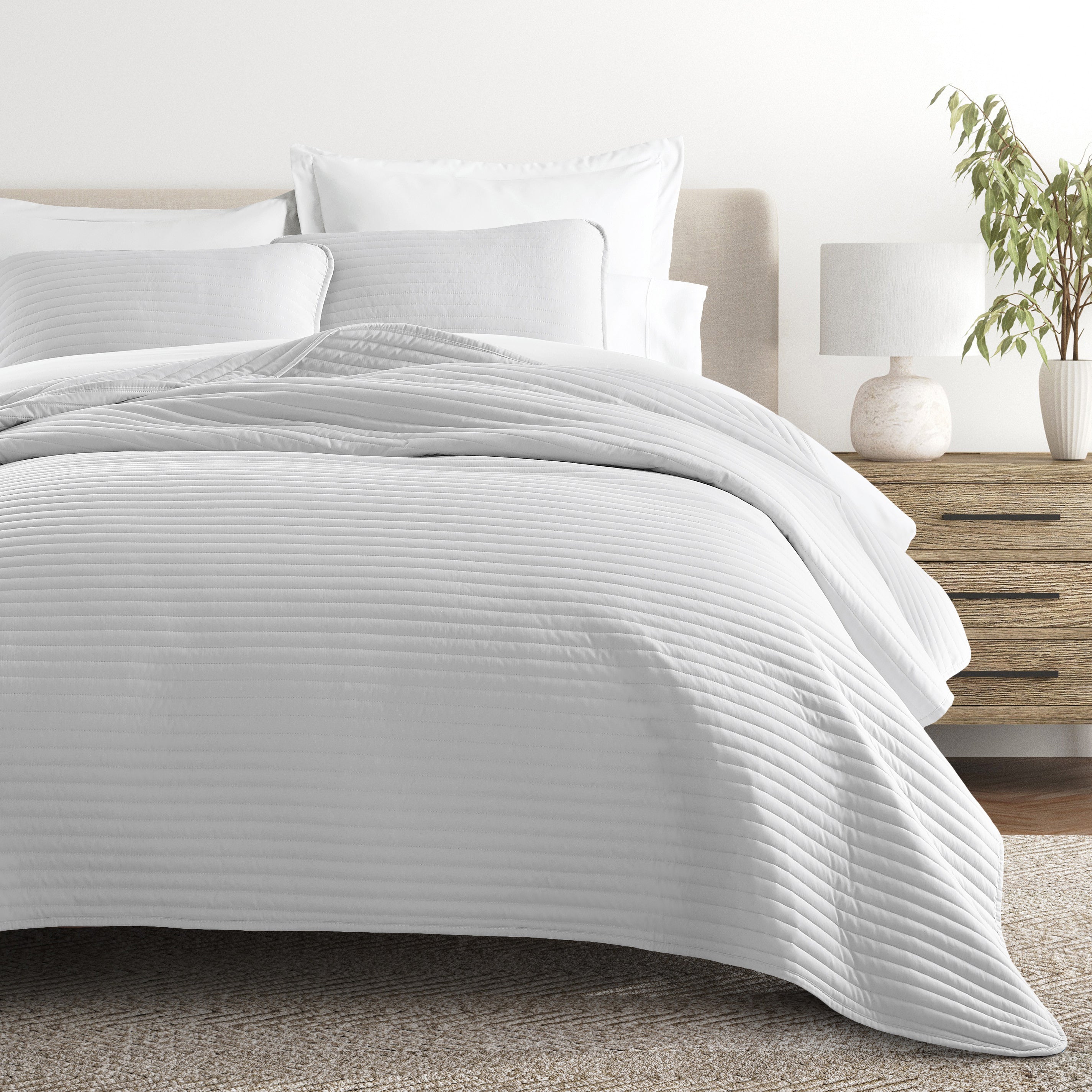 Lightweight Stripe Stitch Quilted Coverlet Set