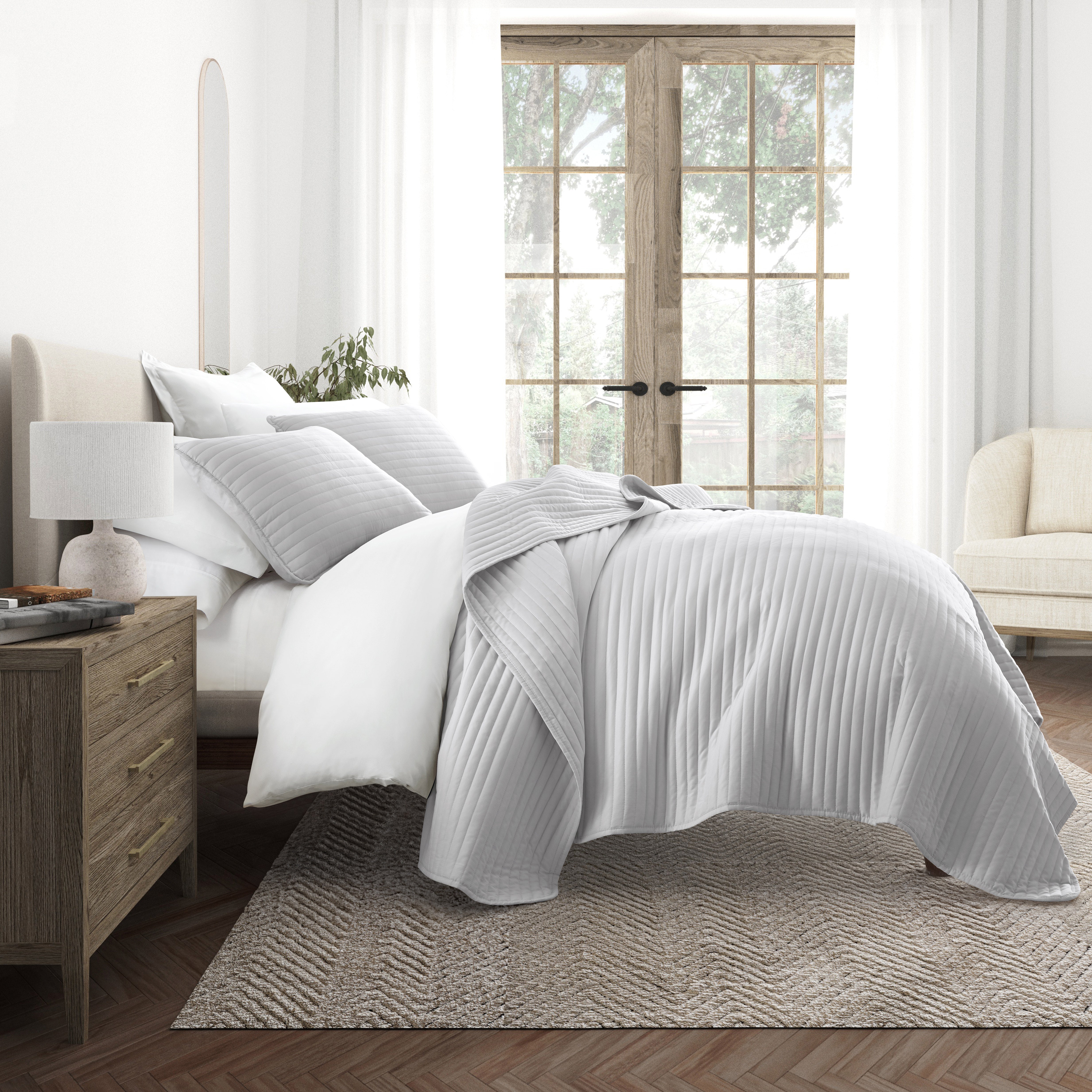 Lightweight Stripe Stitch Quilted Coverlet Set