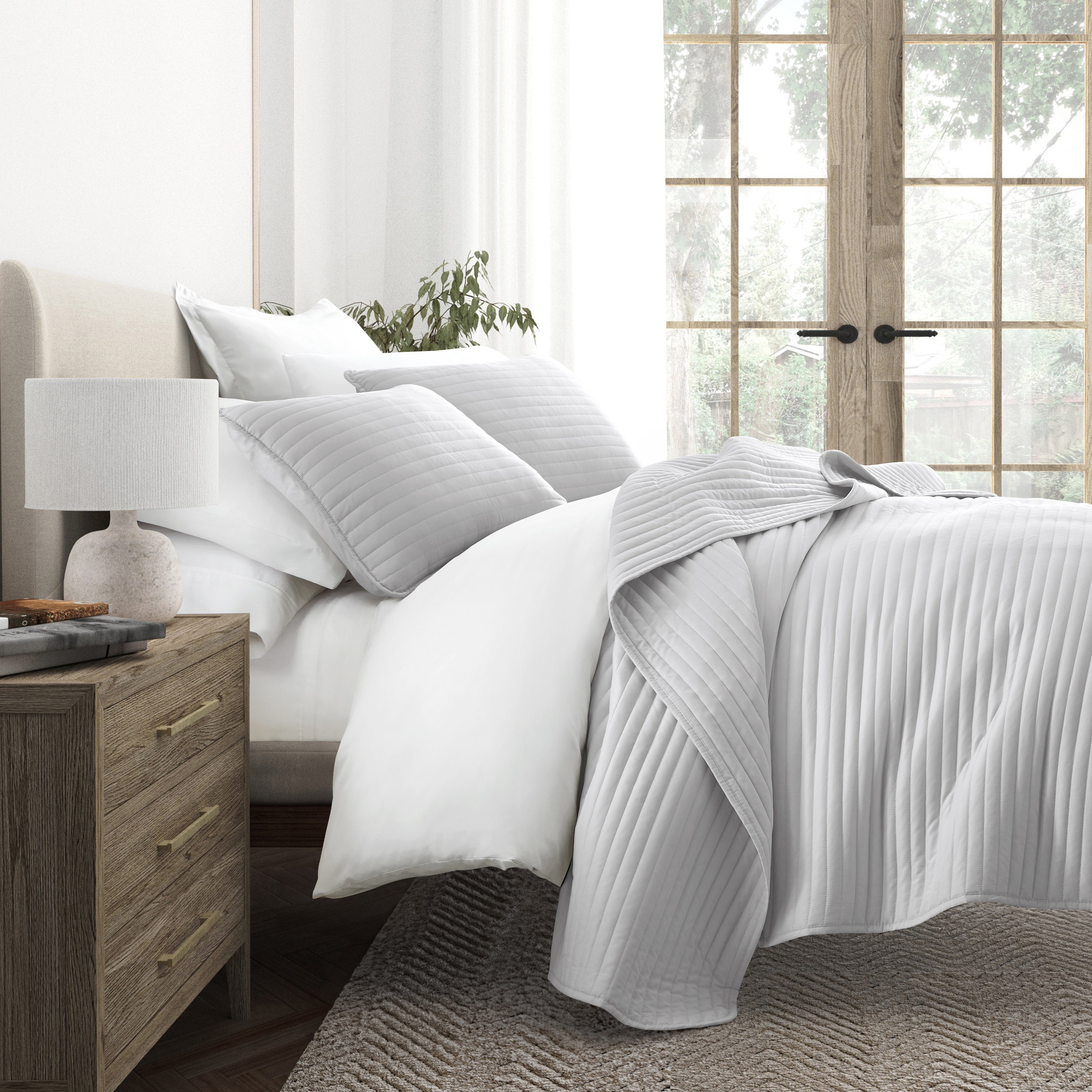 Lightweight Stripe Stitch Quilted Coverlet Set