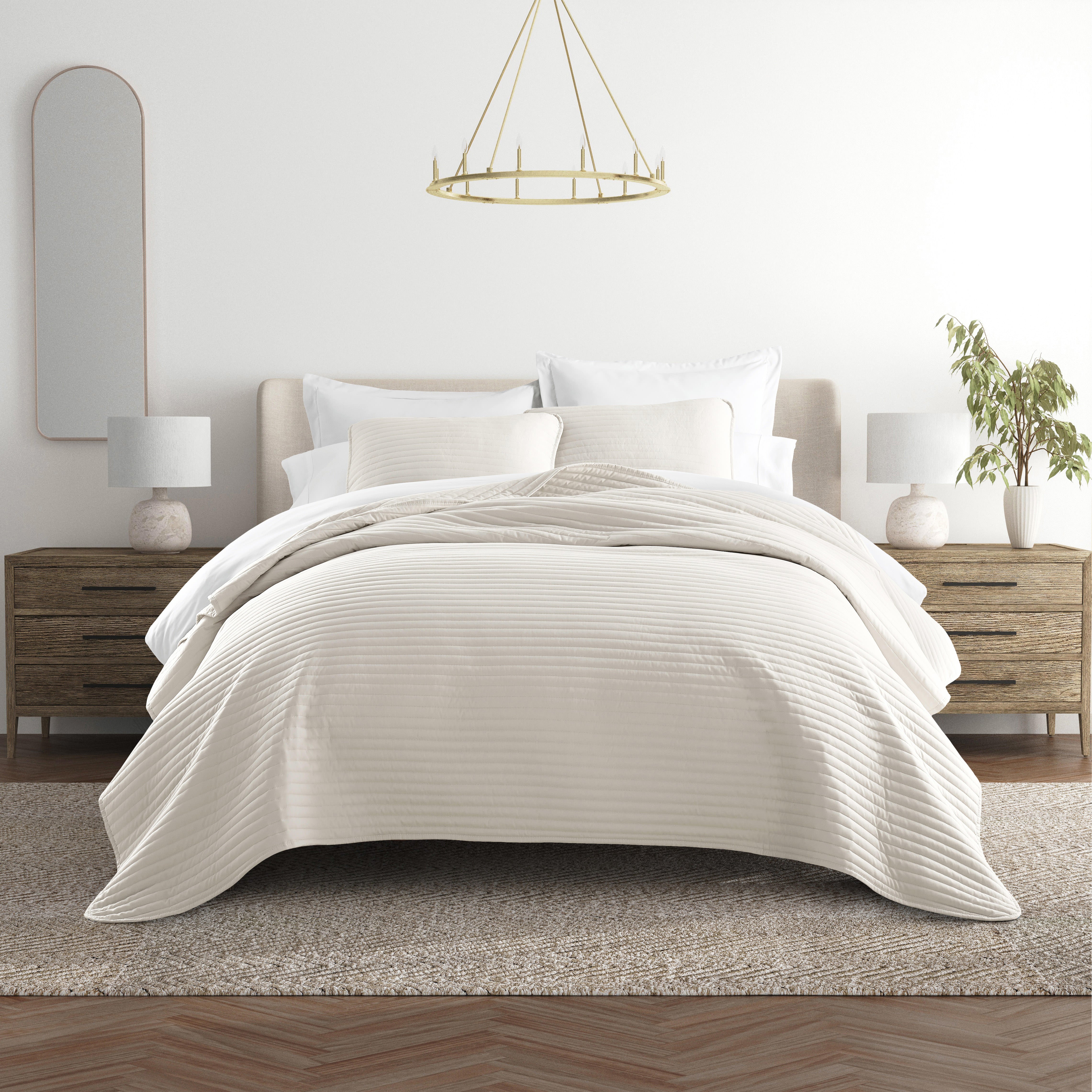 Lightweight Stripe Stitch Quilted Coverlet Set