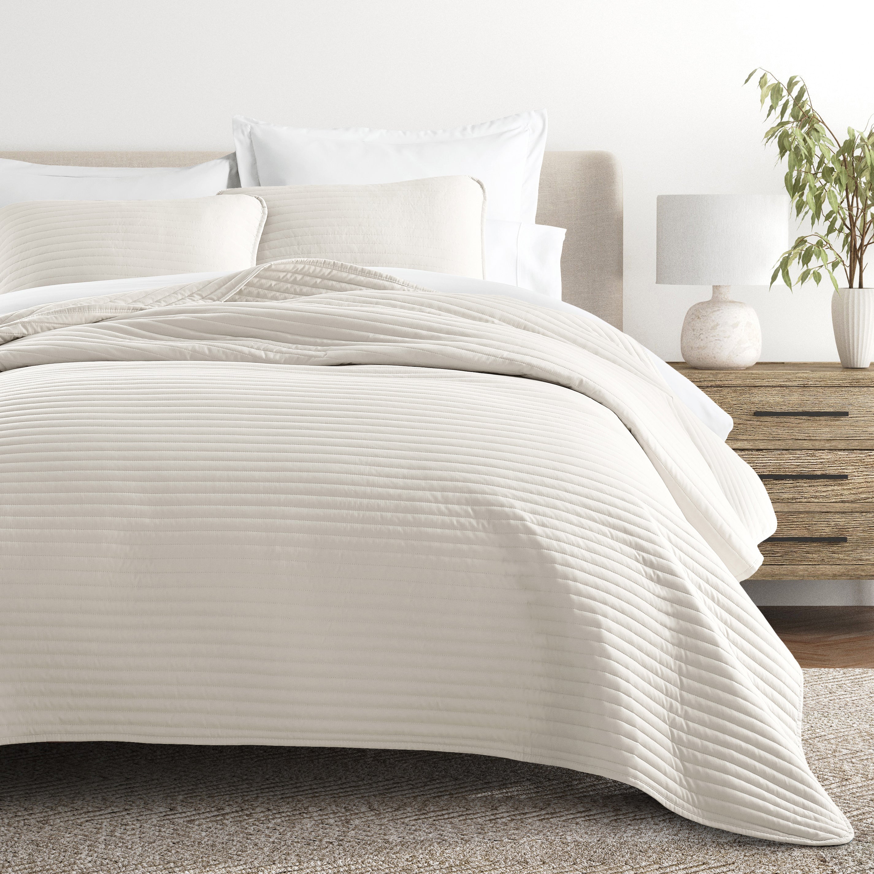 Lightweight Stripe Stitch Quilted Coverlet Set