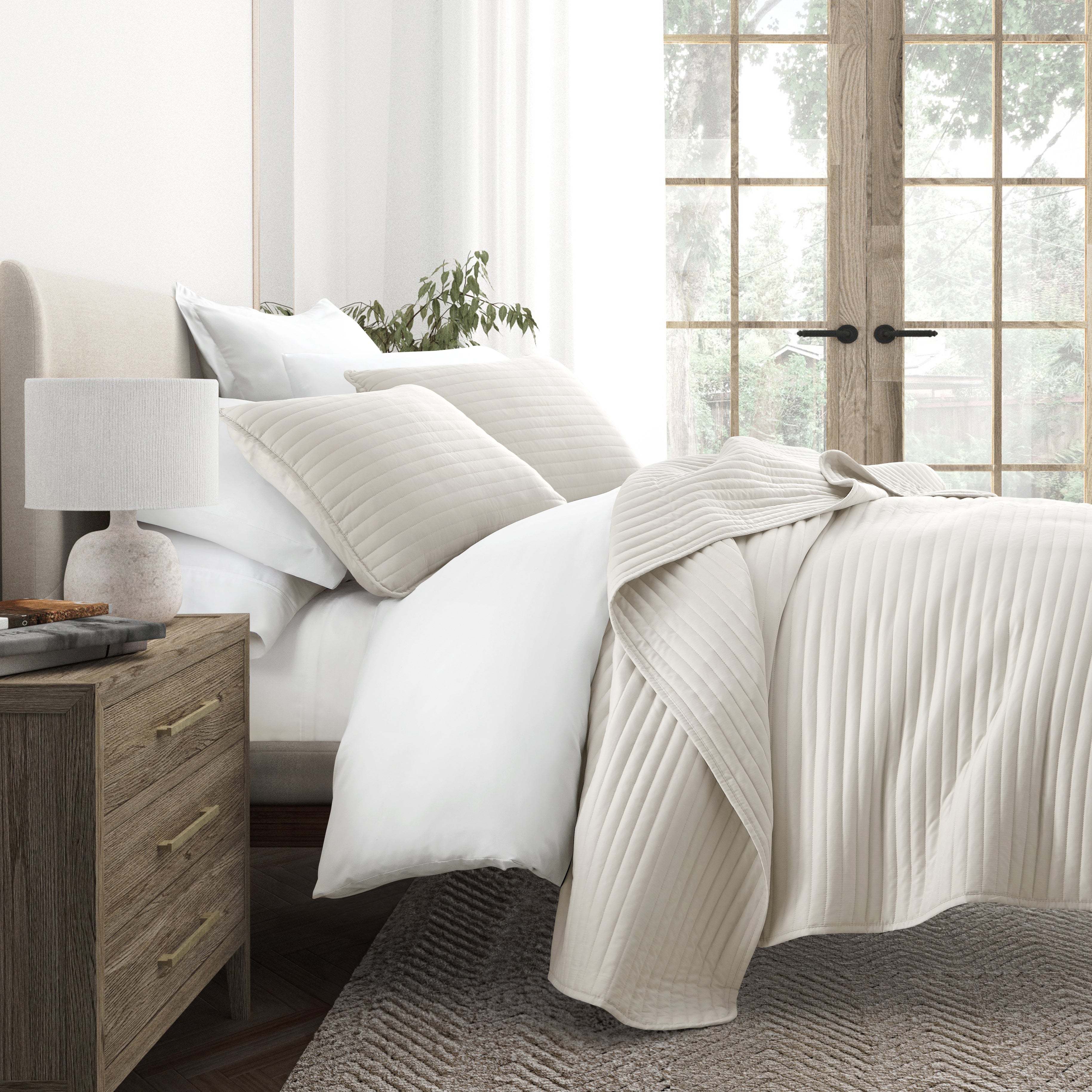 Lightweight Stripe Stitch Quilted Coverlet Set