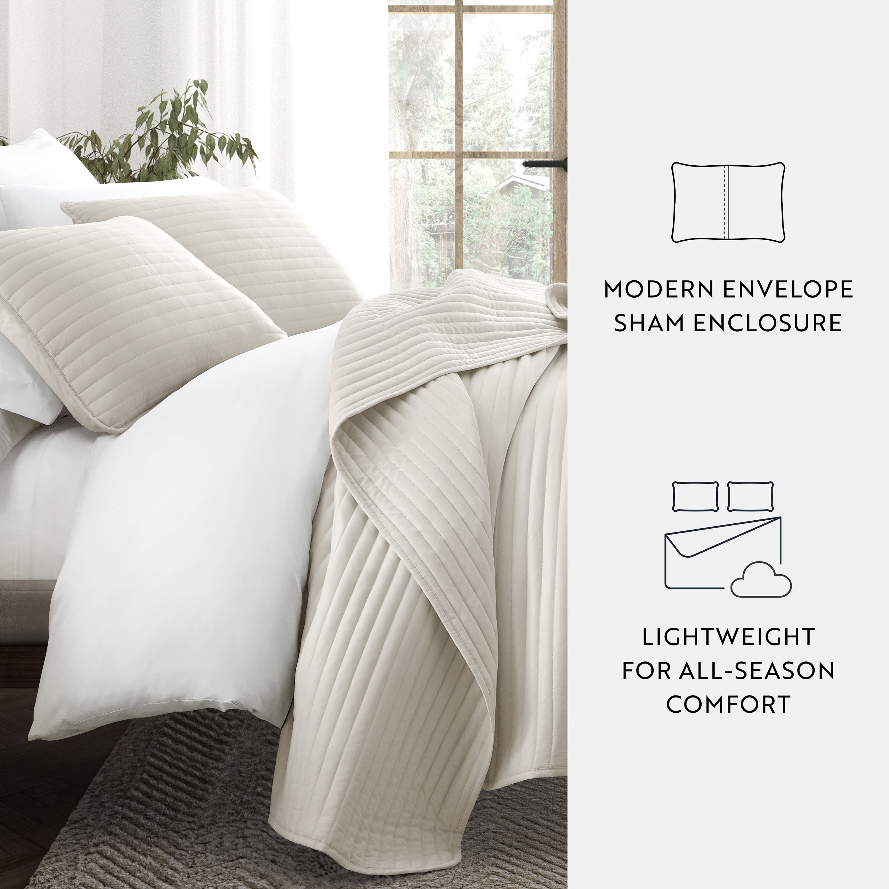 Lightweight Stripe Stitch Quilted Coverlet Set