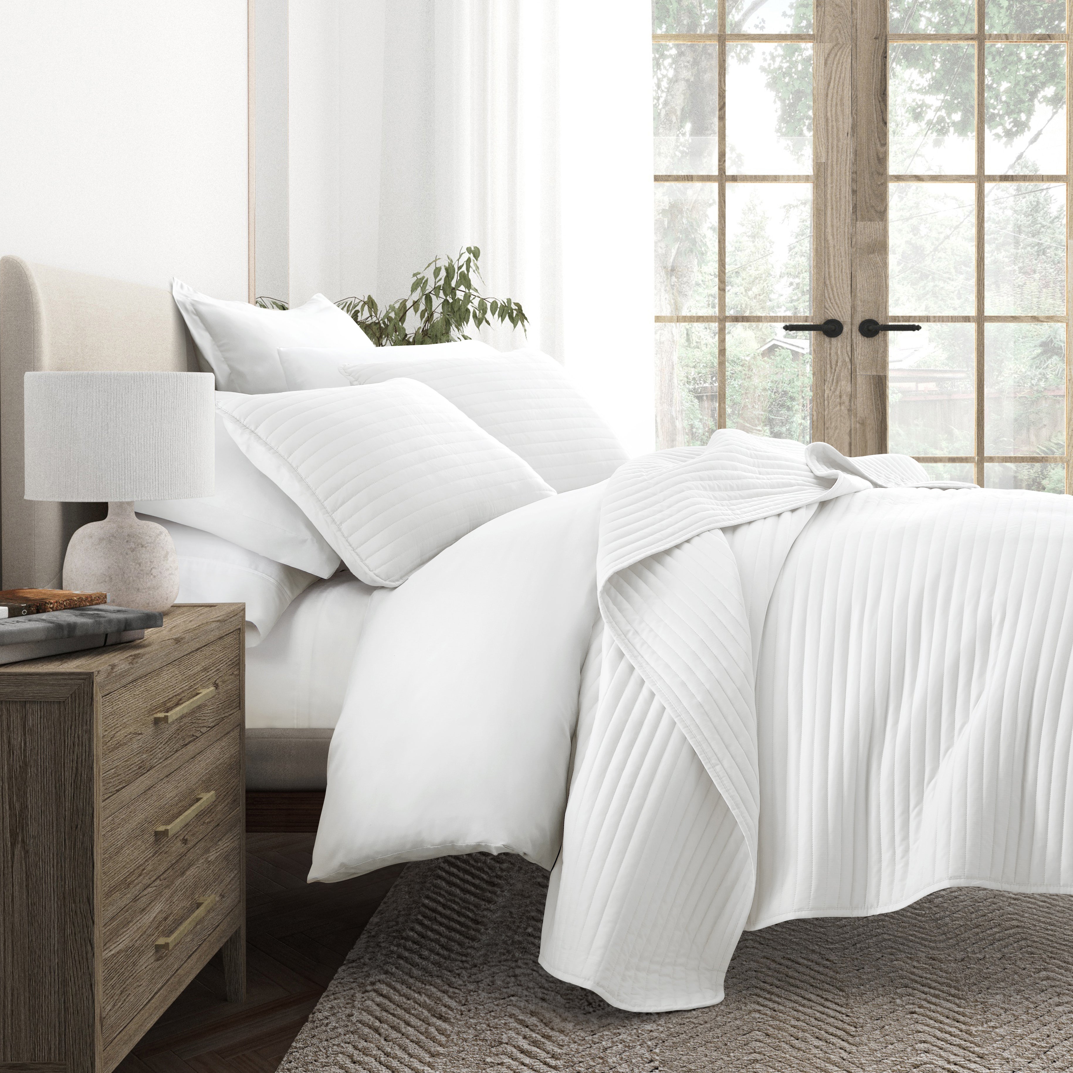 Lightweight Stripe Stitch Quilted Coverlet Set