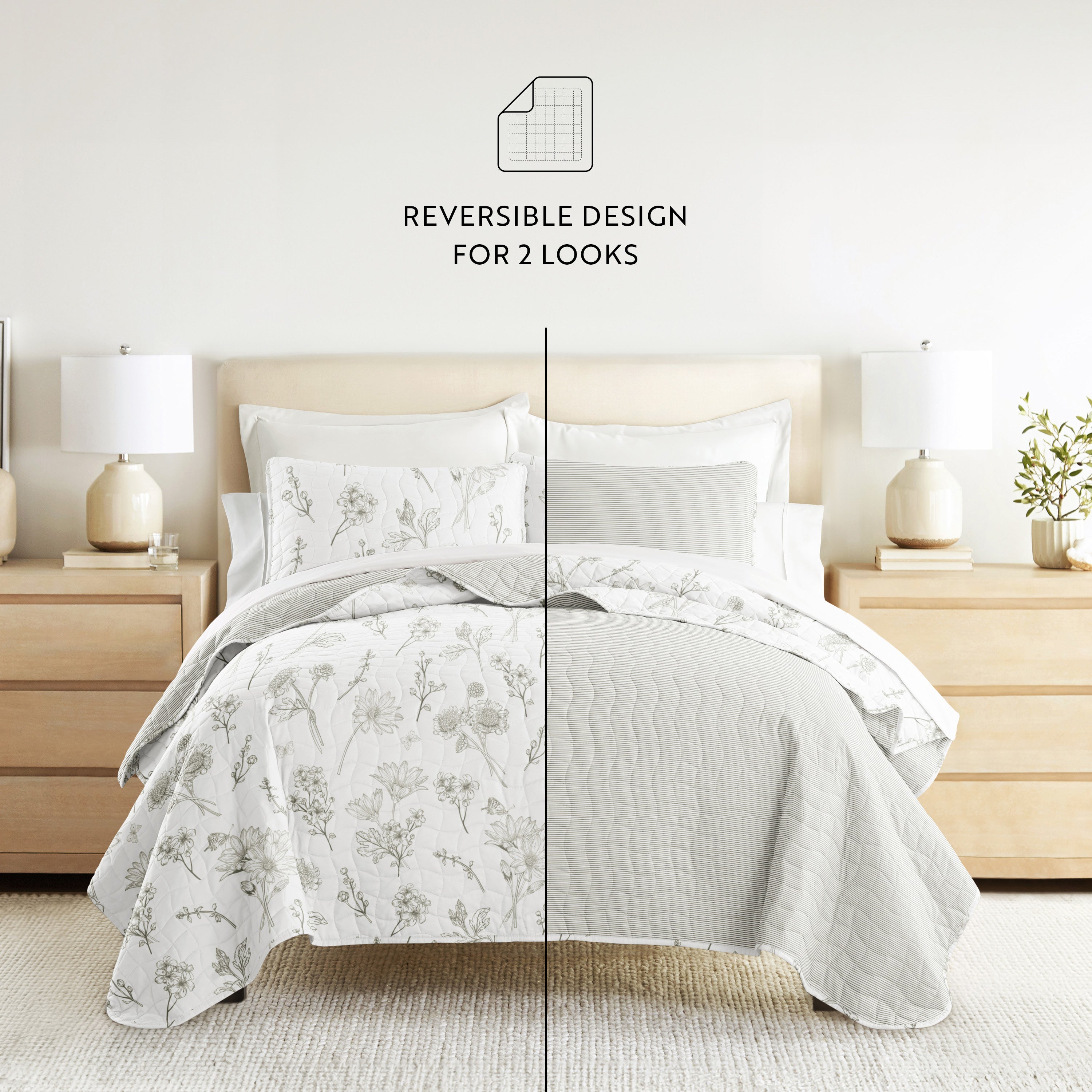 Blooming Daisy Patterned Quilted Coverlet Set