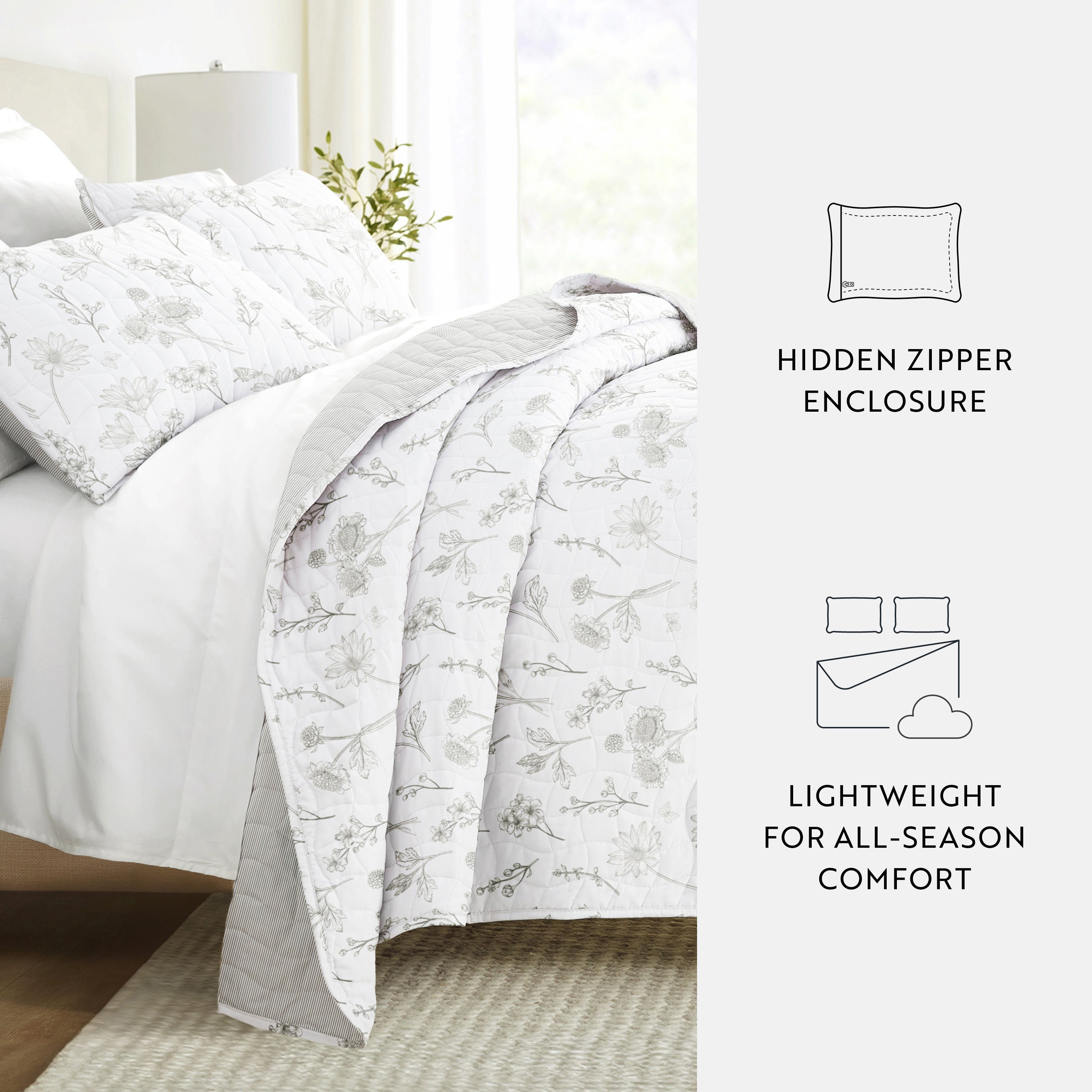 Blooming Daisy Patterned Quilted Coverlet Set
