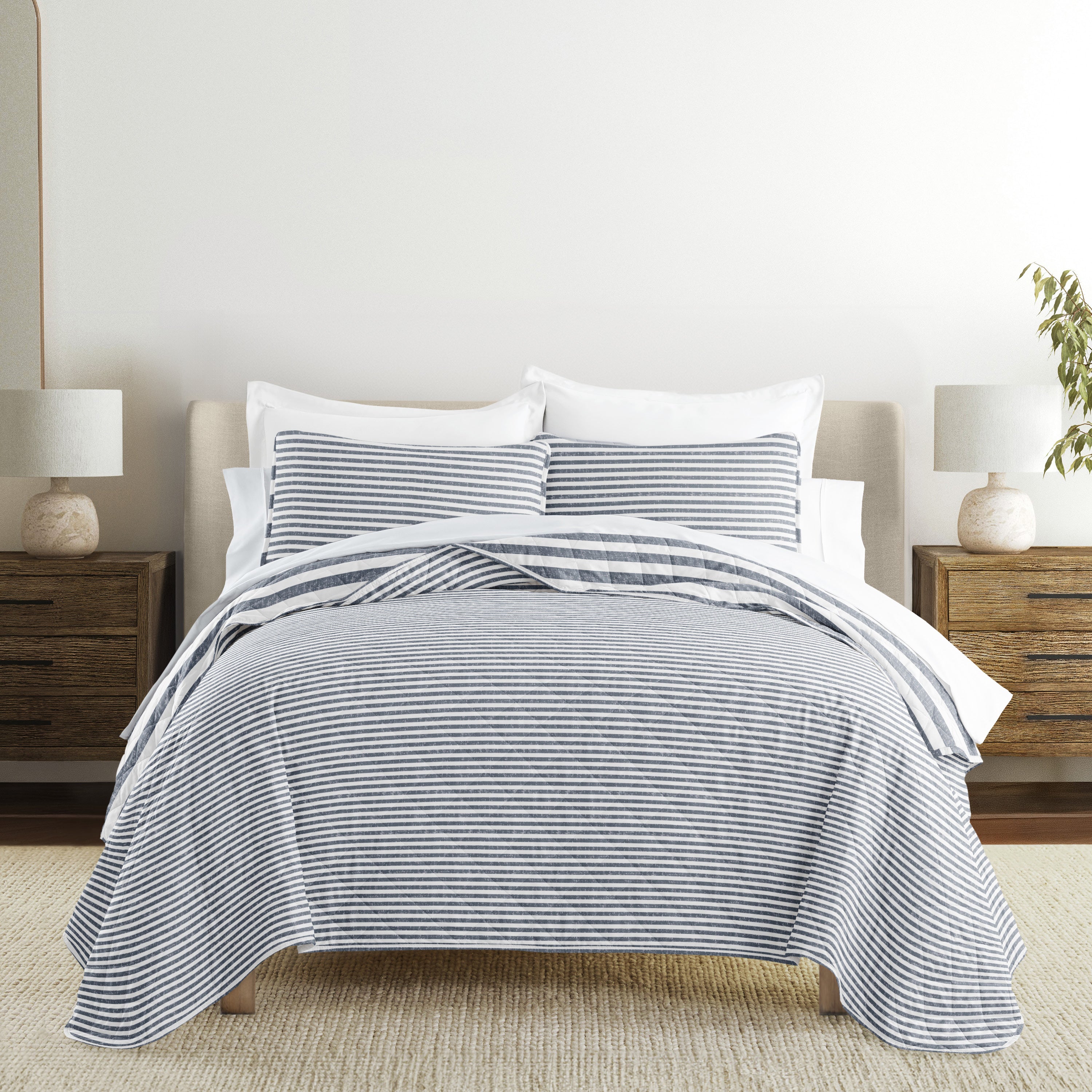 Classic Stripe Patterned Quilted Coverlet Set