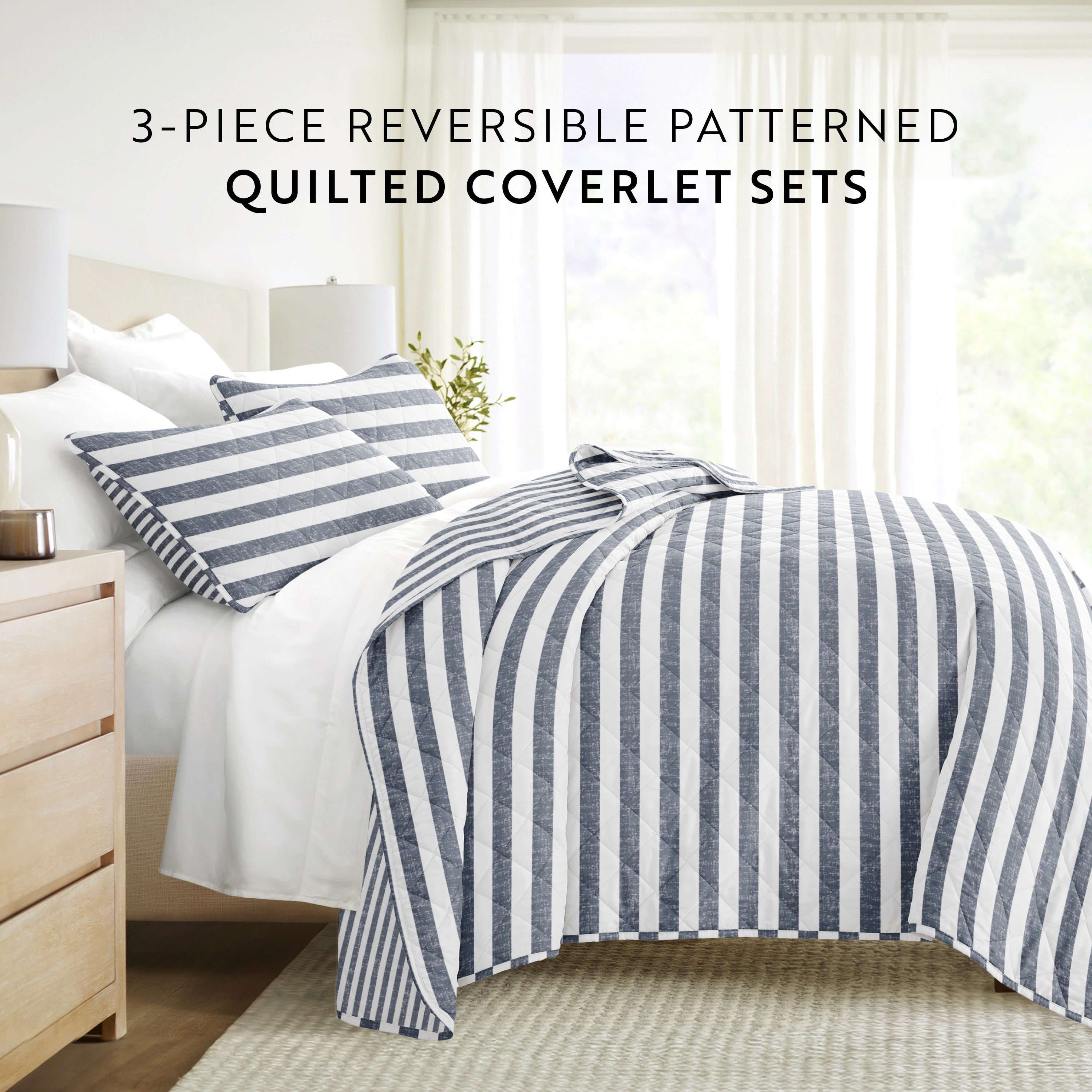 Classic Stripe Patterned Quilted Coverlet Set