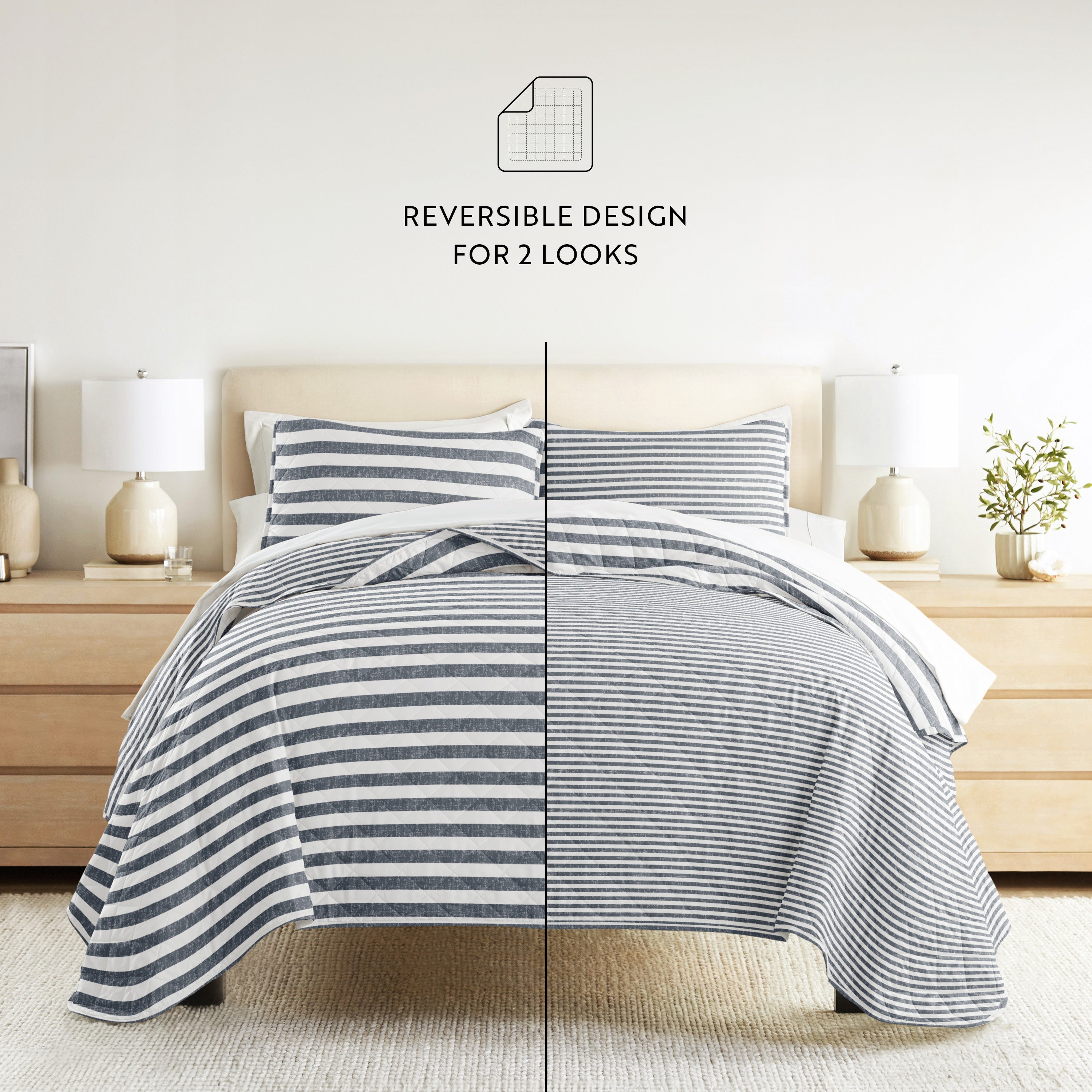 Classic Stripe Patterned Quilted Coverlet Set