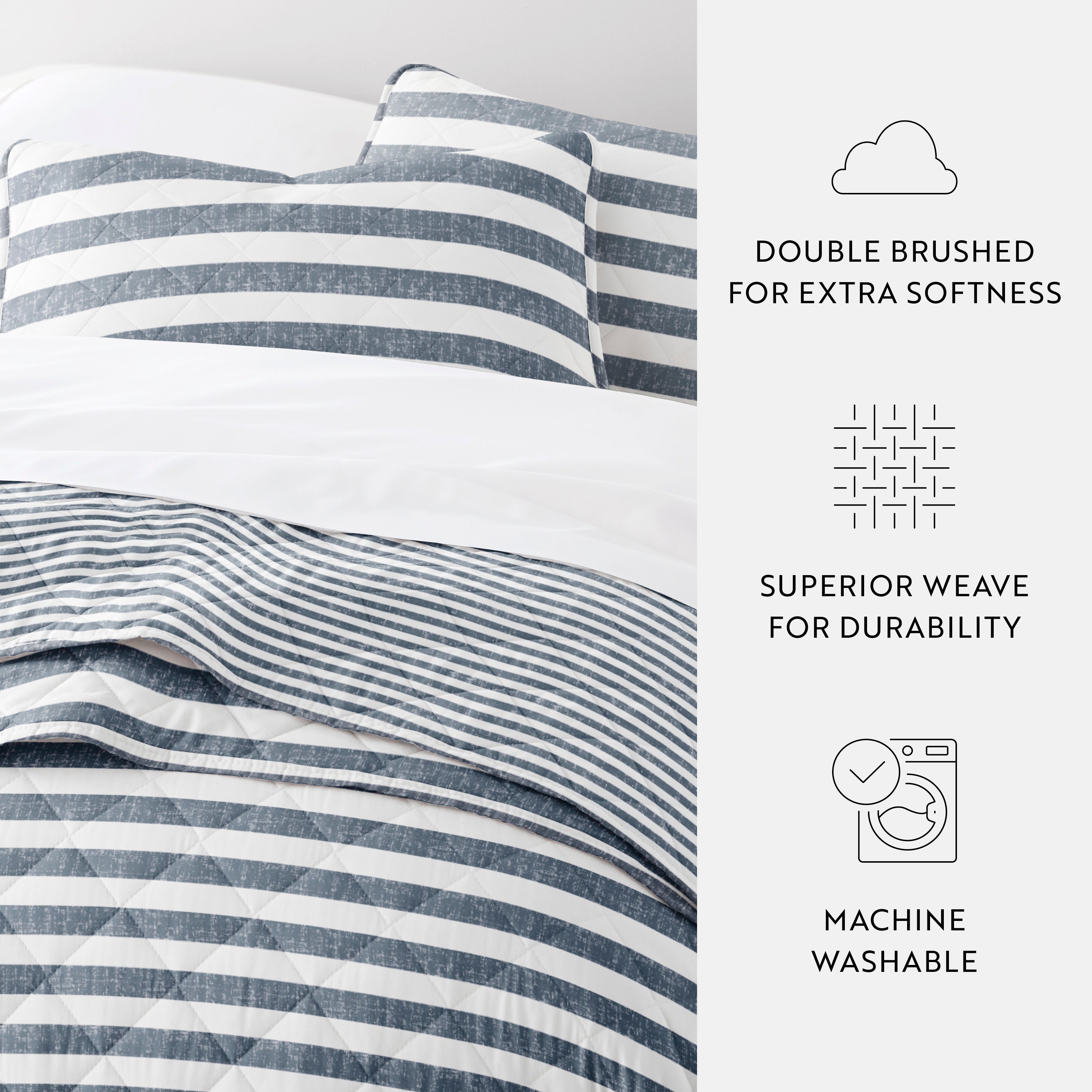 Classic Stripe Patterned Quilted Coverlet Set