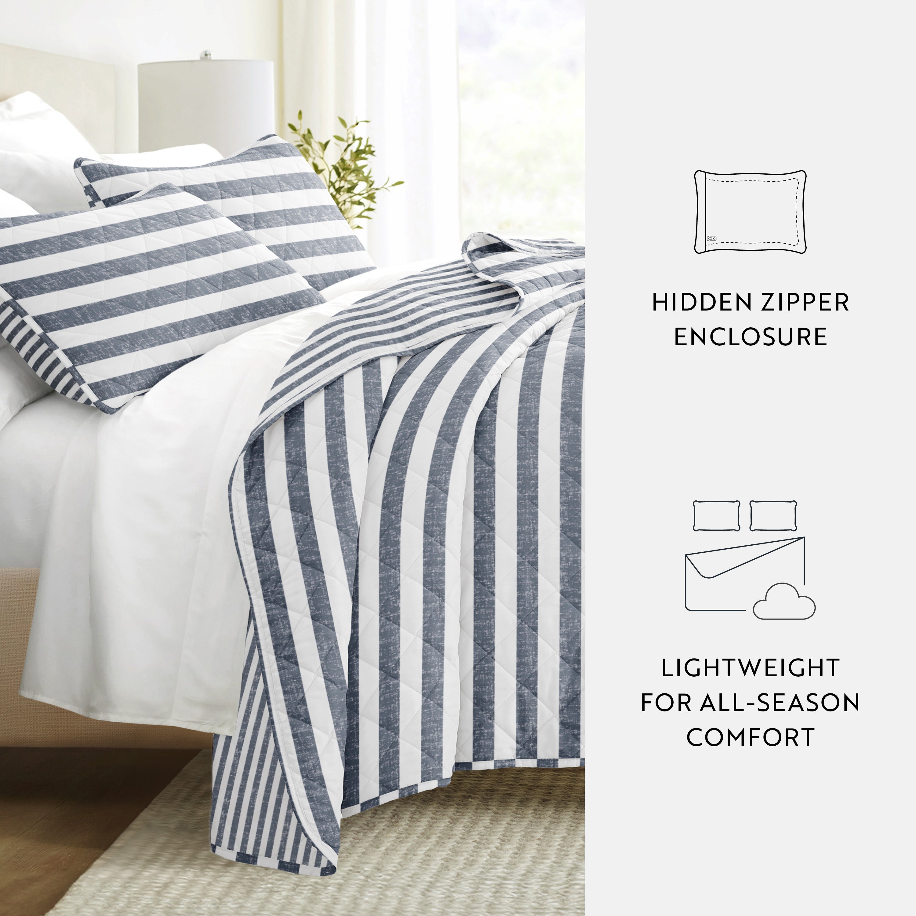 Classic Stripe Patterned Quilted Coverlet Set