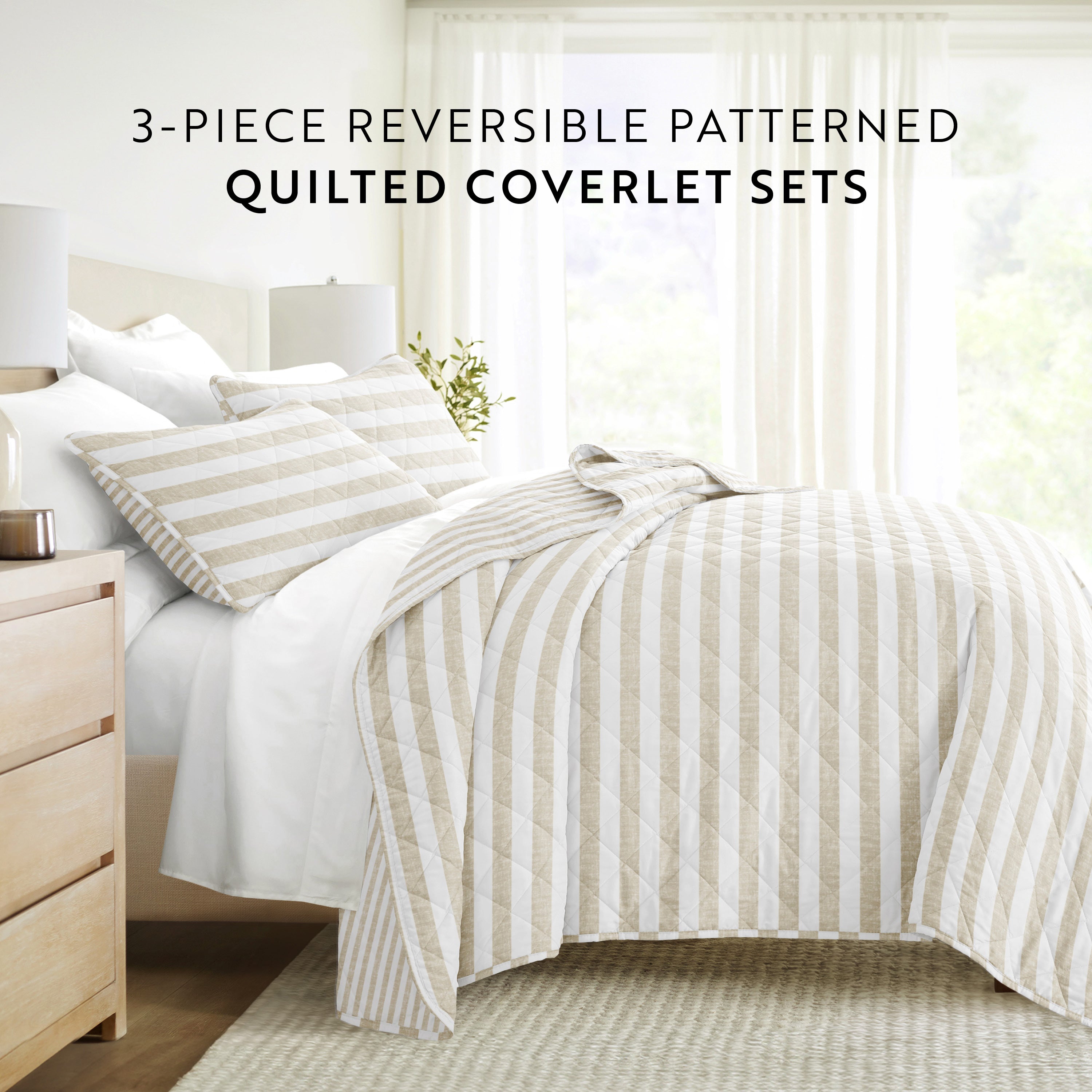 Classic Stripe Patterned Quilted Coverlet Set