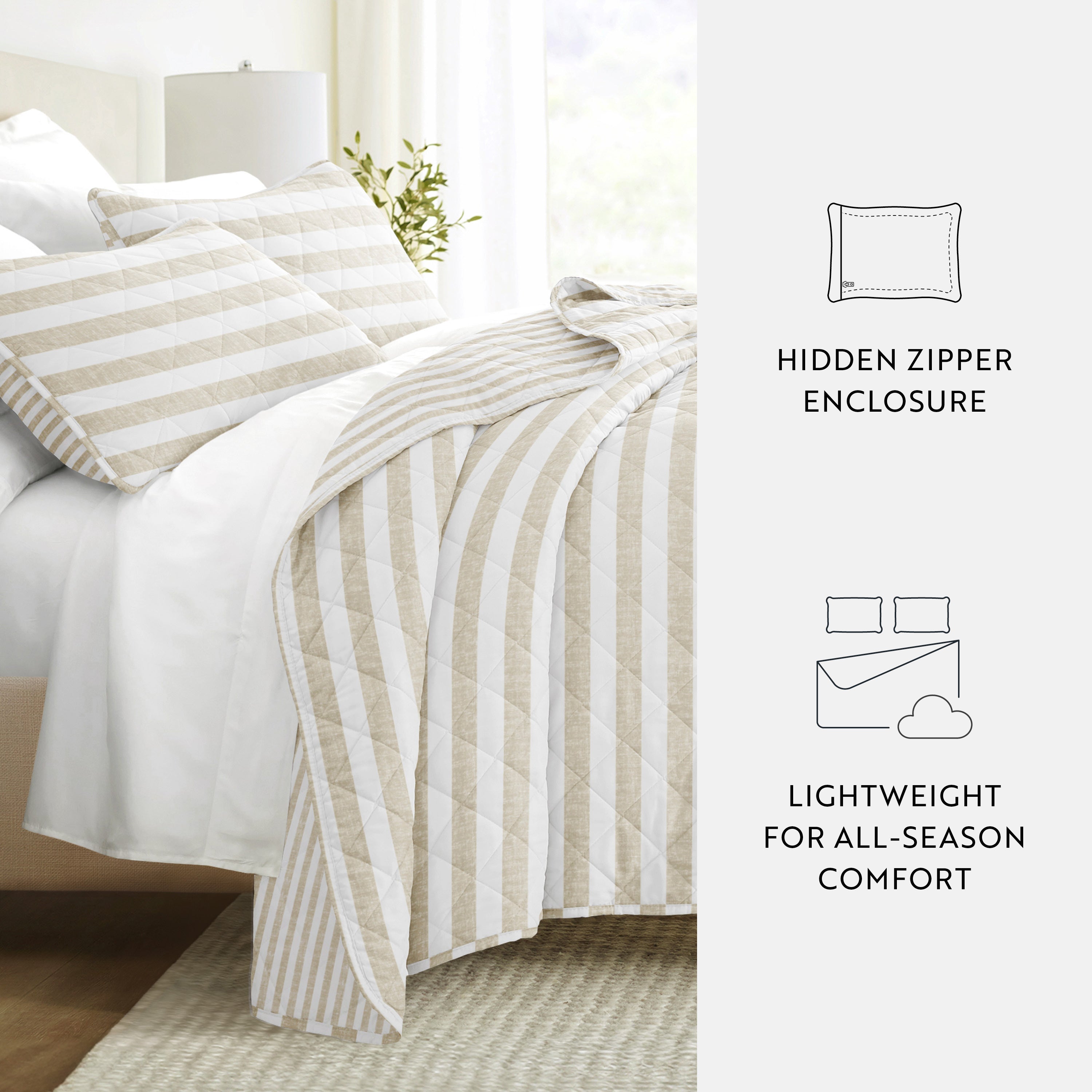 Classic Stripe Patterned Quilted Coverlet Set