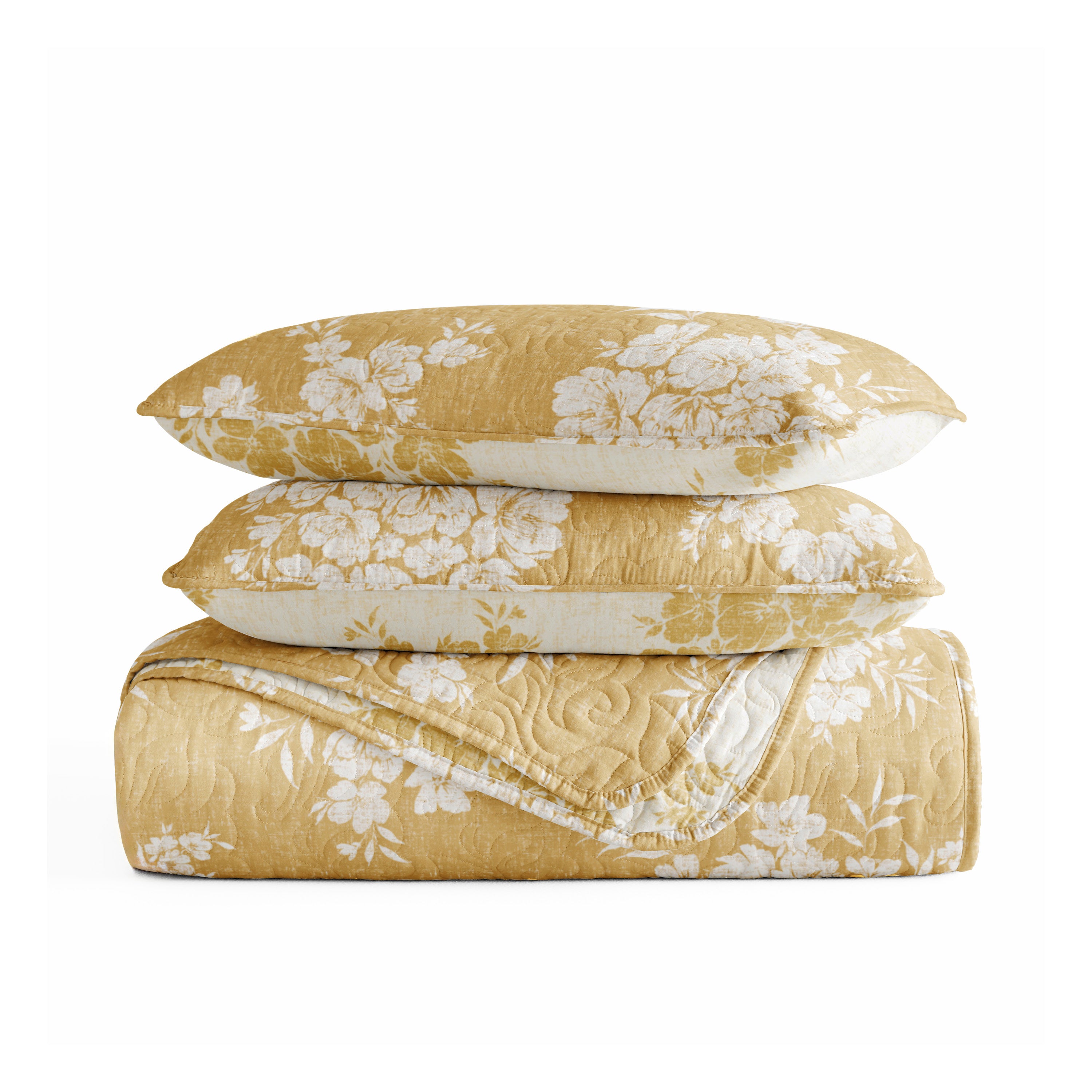 Distressed Bouquet Patterned Quilted Coverlet Set