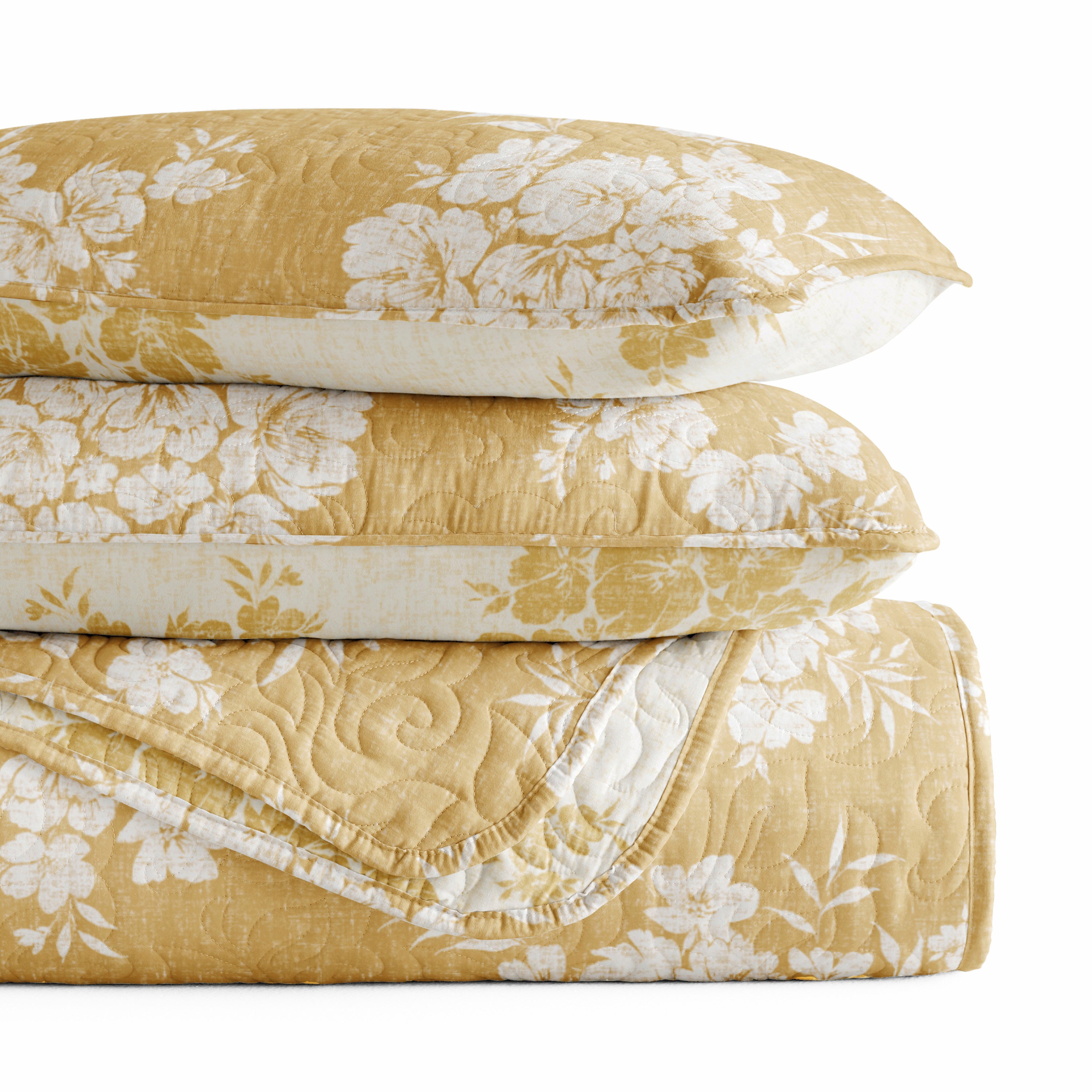 Distressed Bouquet Patterned Quilted Coverlet Set