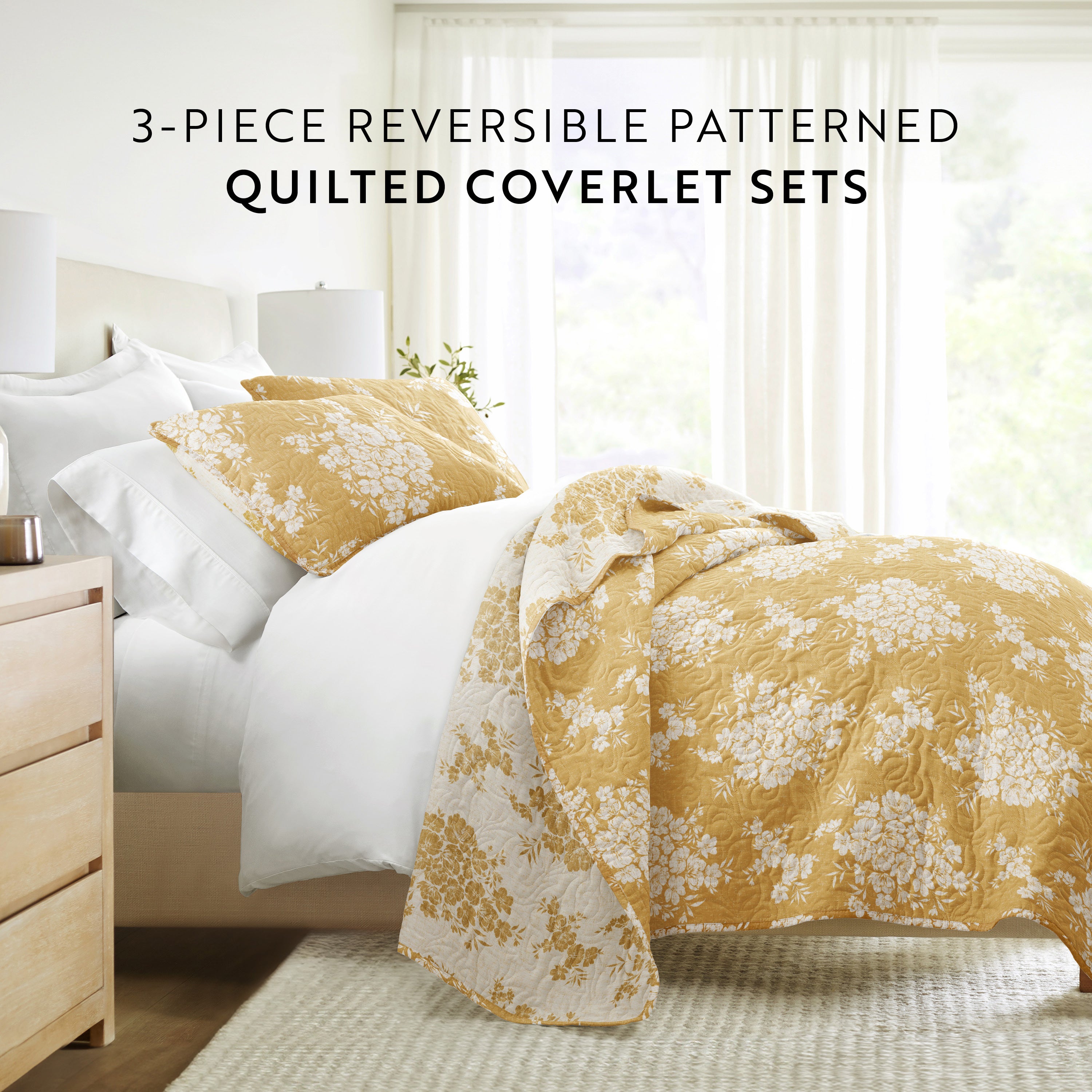 Distressed Bouquet Patterned Quilted Coverlet Set