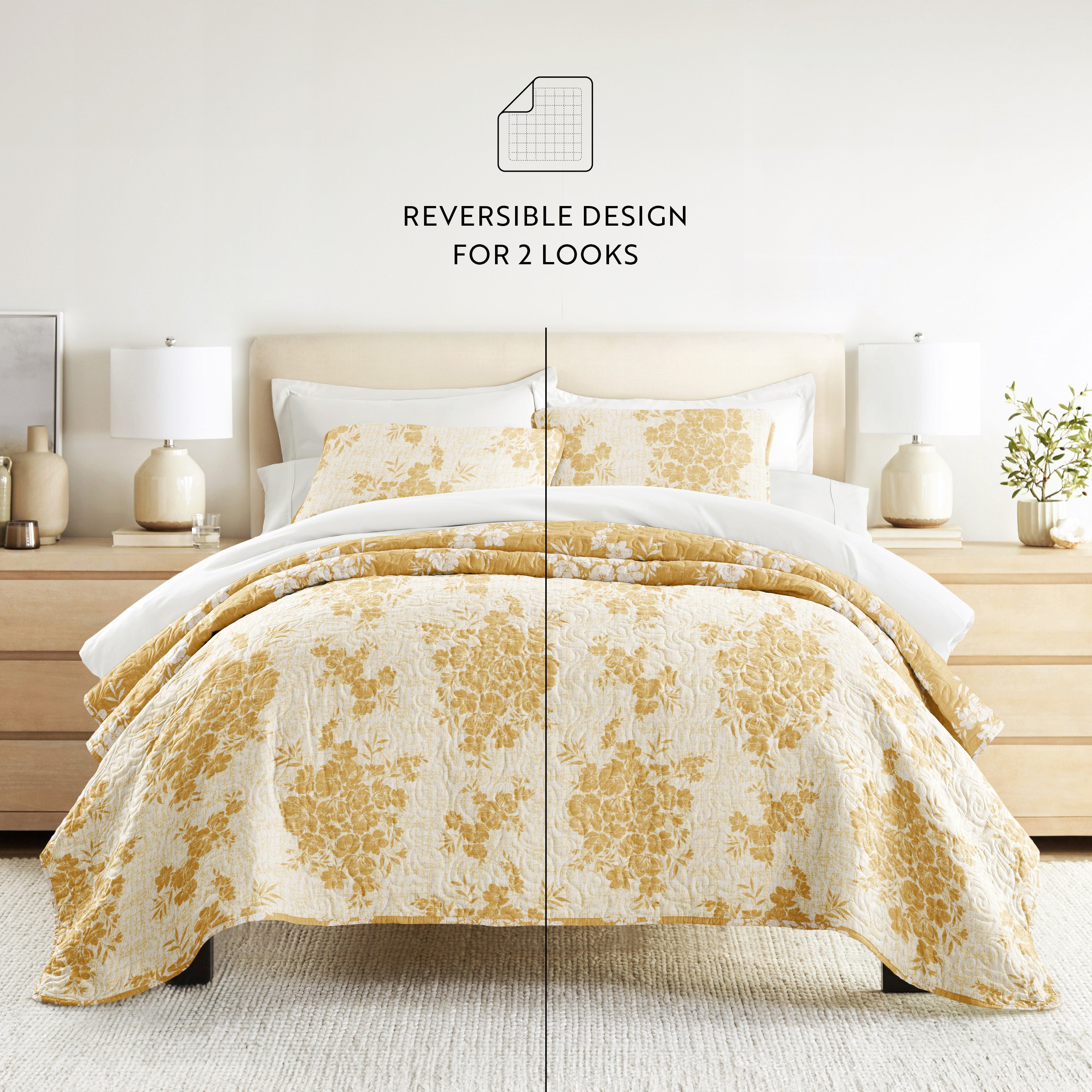 Distressed Bouquet Patterned Quilted Coverlet Set
