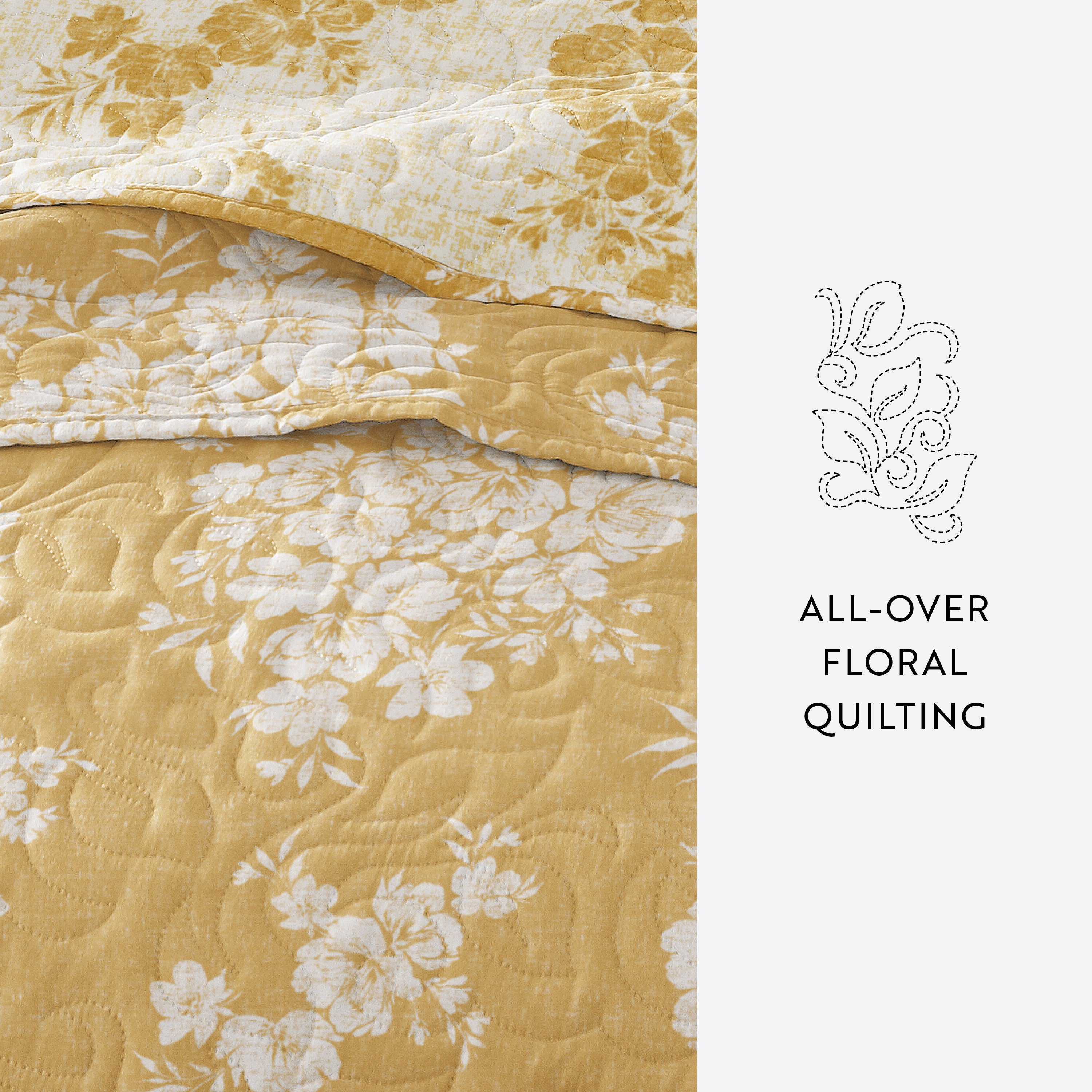 Distressed Bouquet Patterned Quilted Coverlet Set