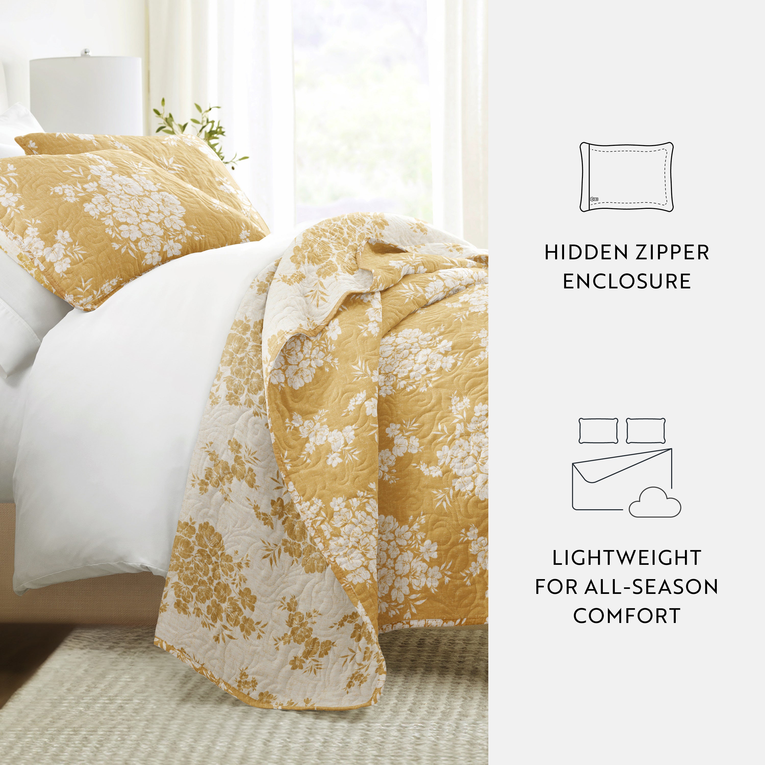 Distressed Bouquet Patterned Quilted Coverlet Set