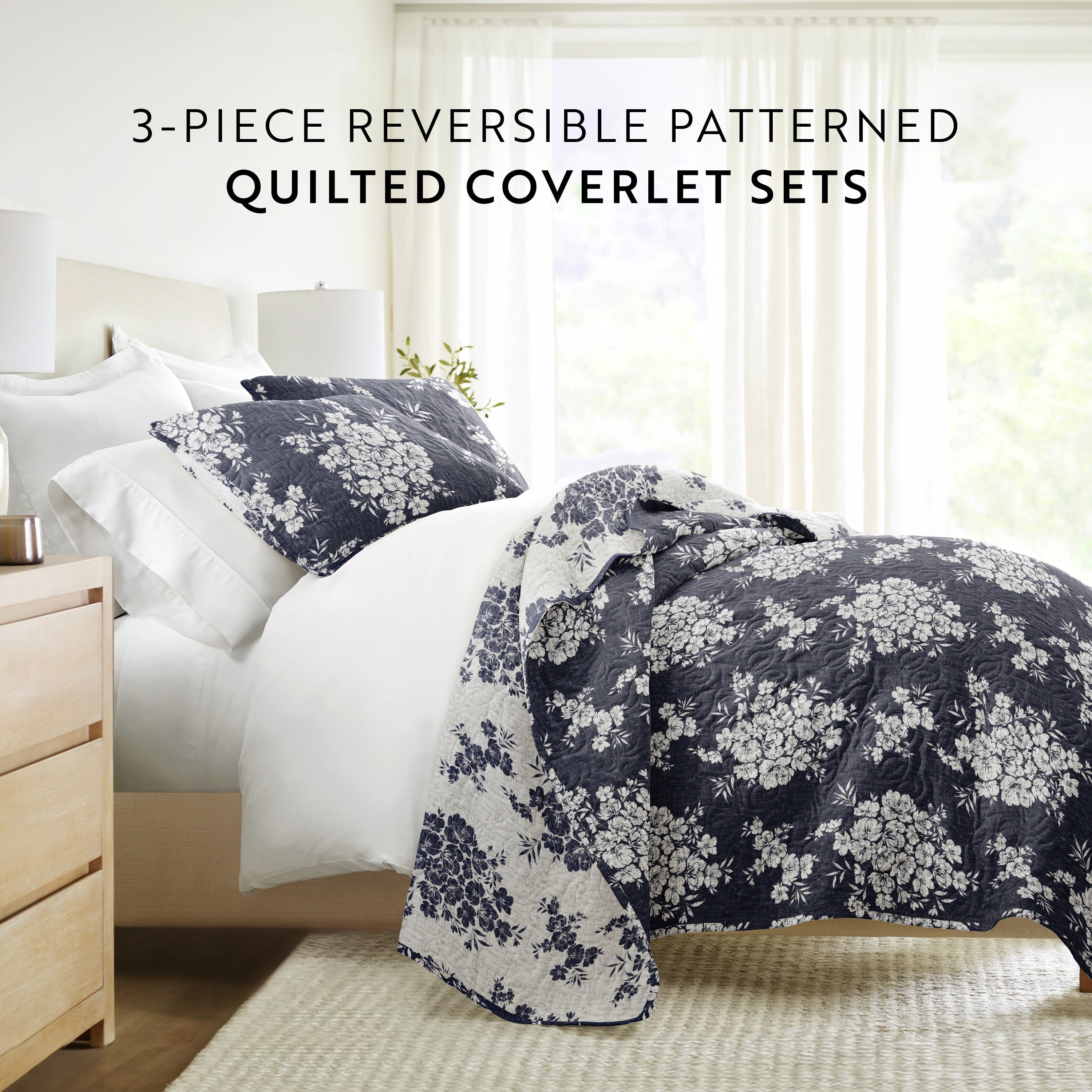 Distressed Bouquet Patterned Quilted Coverlet Set