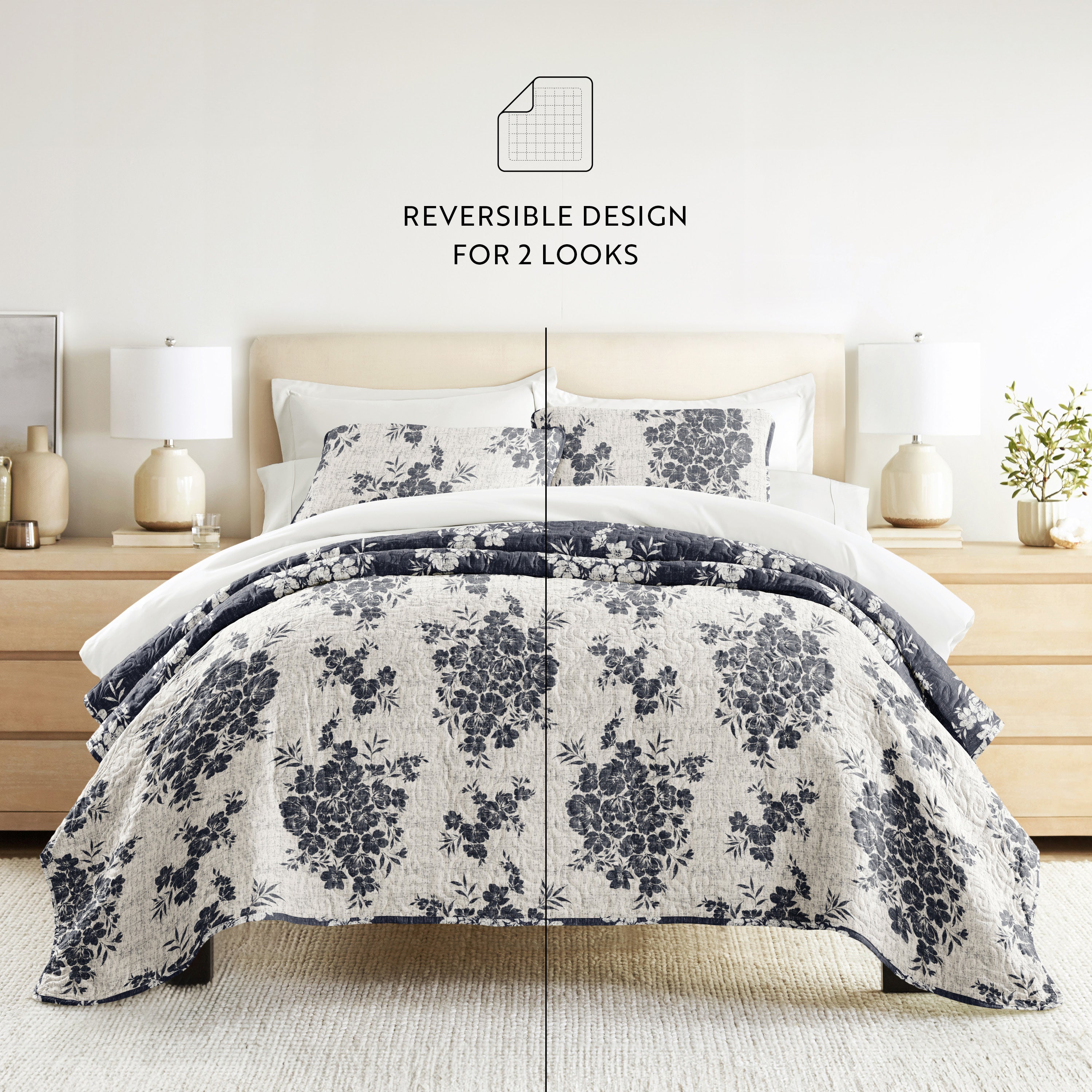 Distressed Bouquet Patterned Quilted Coverlet Set