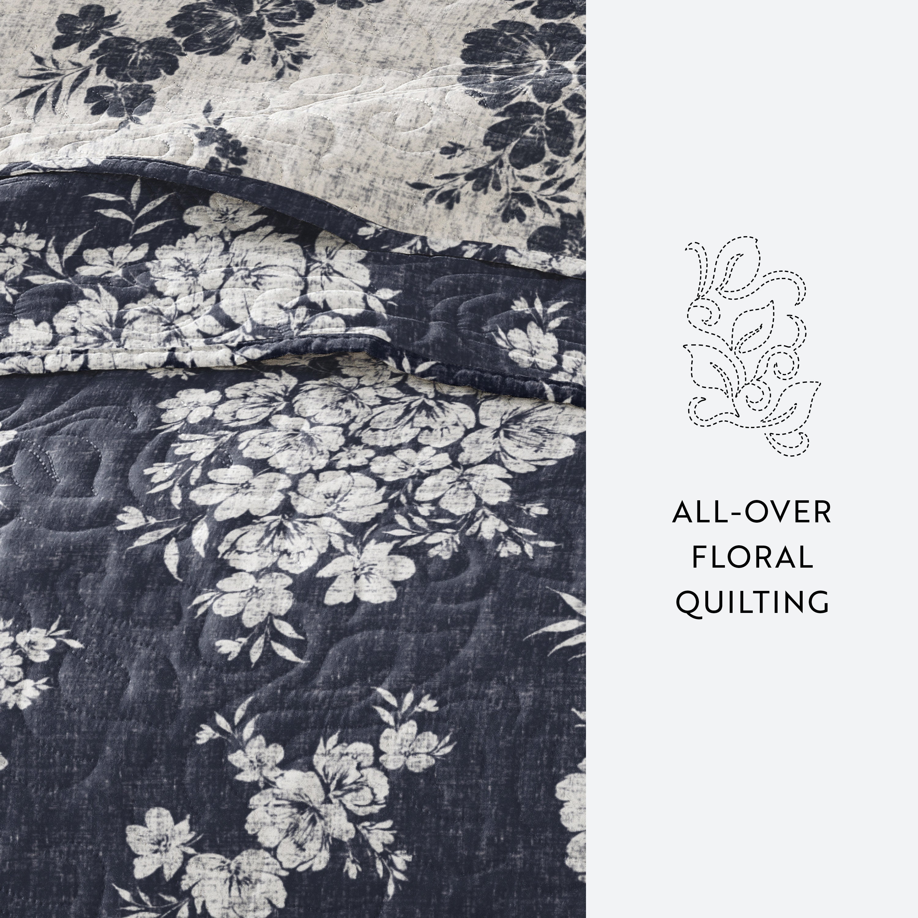 Distressed Bouquet Patterned Quilted Coverlet Set