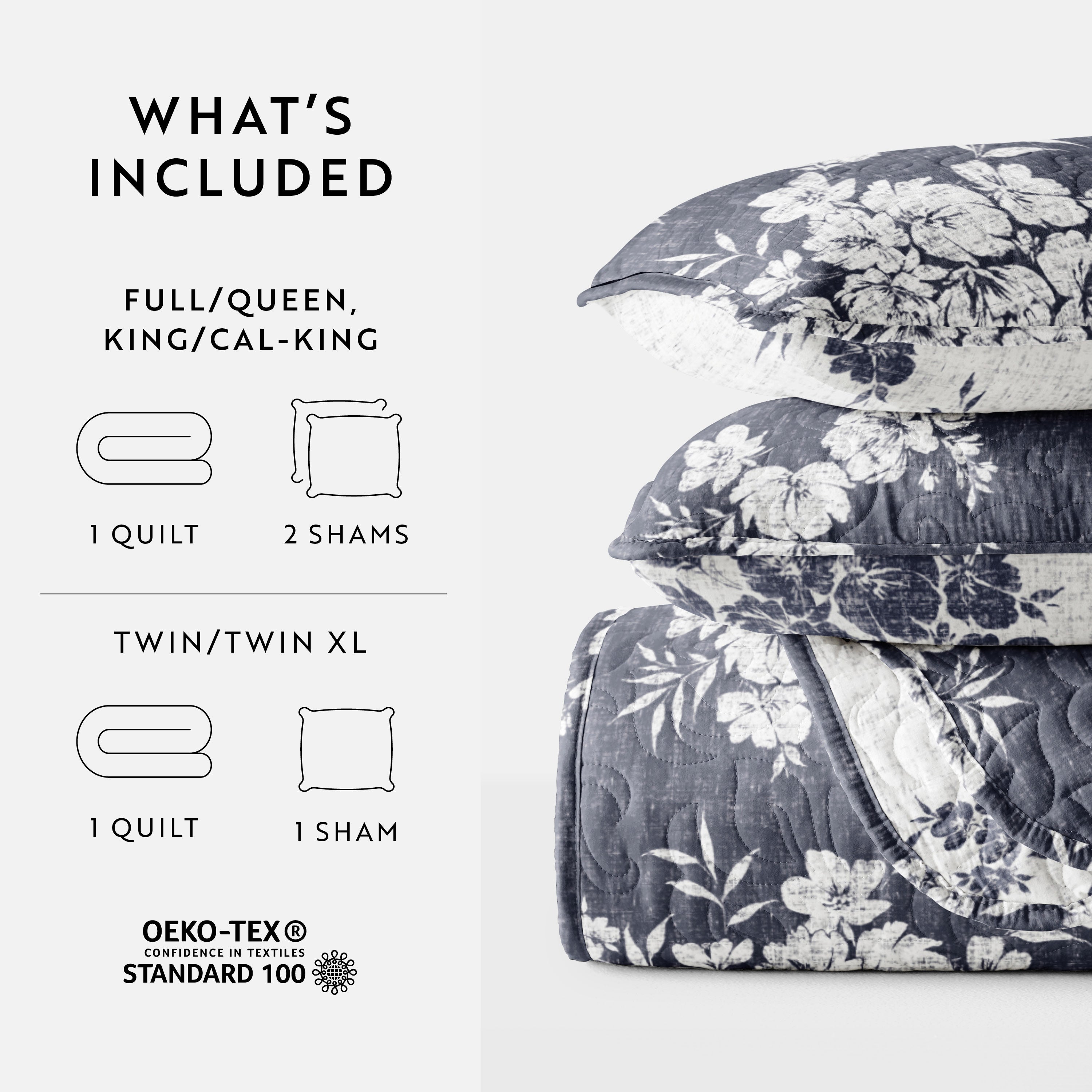 Distressed Bouquet Patterned Quilted Coverlet Set