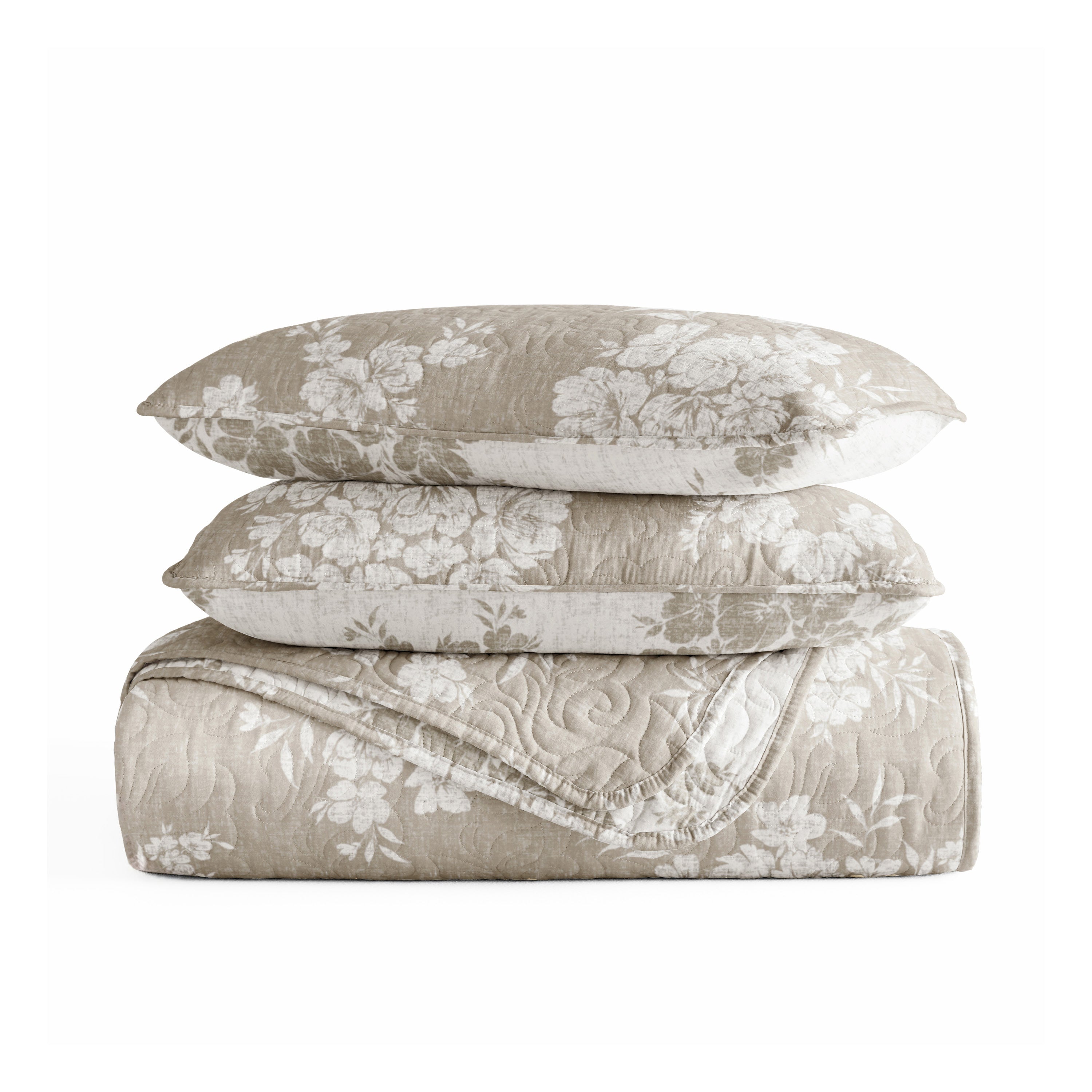 Distressed Bouquet Patterned Quilted Coverlet Set
