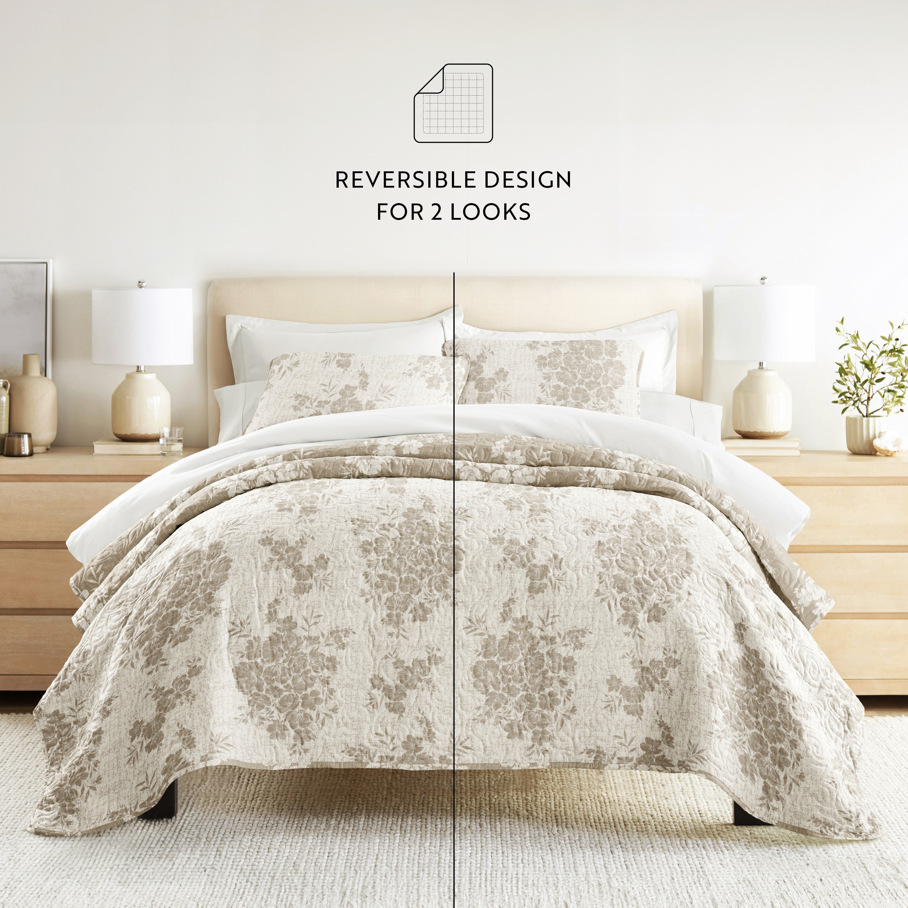 Distressed Bouquet Patterned Quilted Coverlet Set