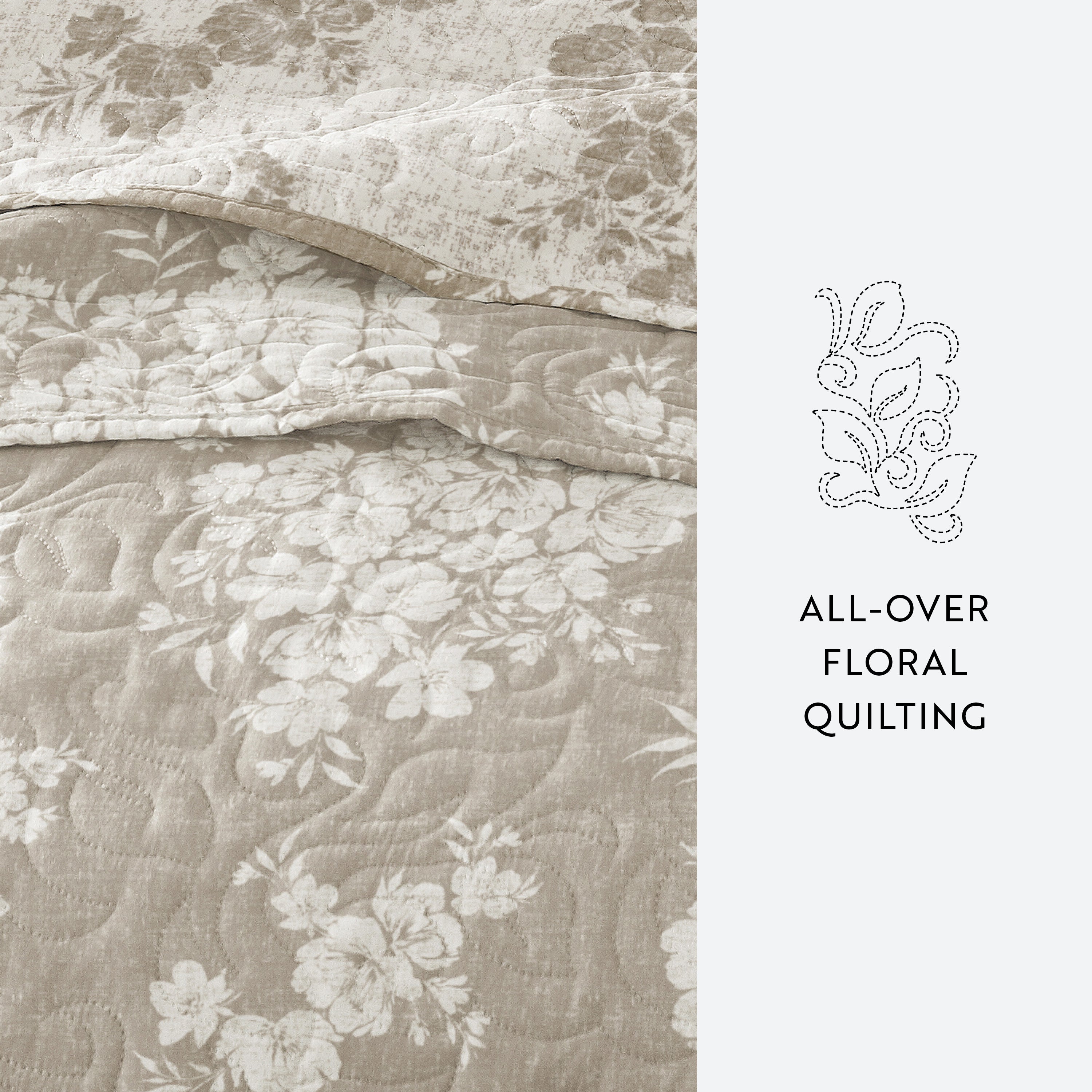 Distressed Bouquet Patterned Quilted Coverlet Set
