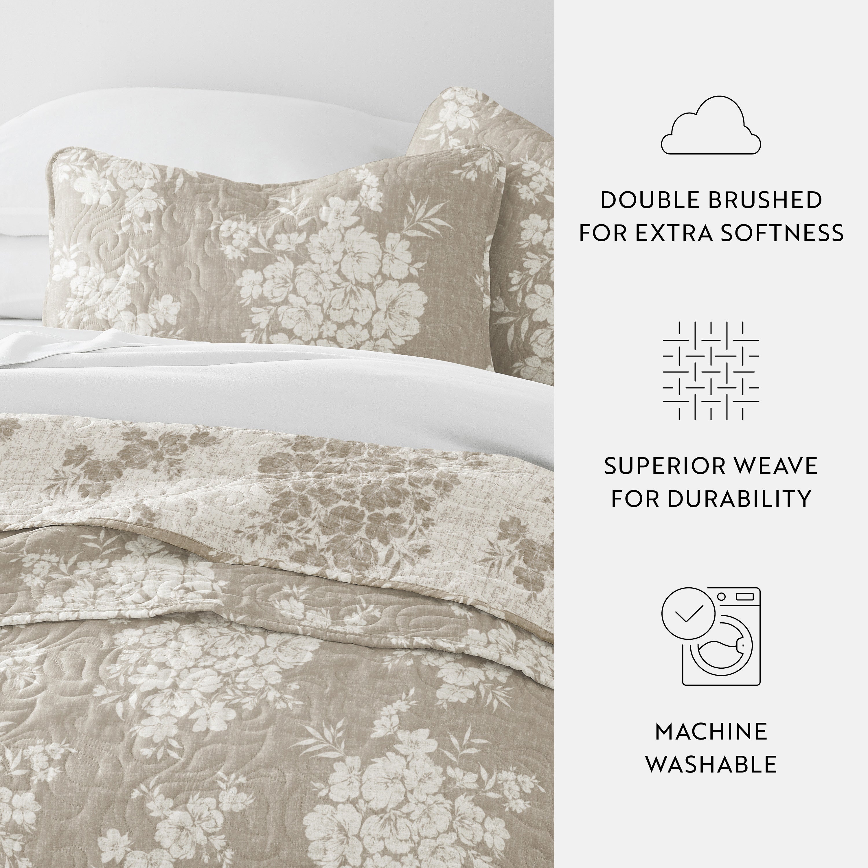 Distressed Bouquet Patterned Quilted Coverlet Set