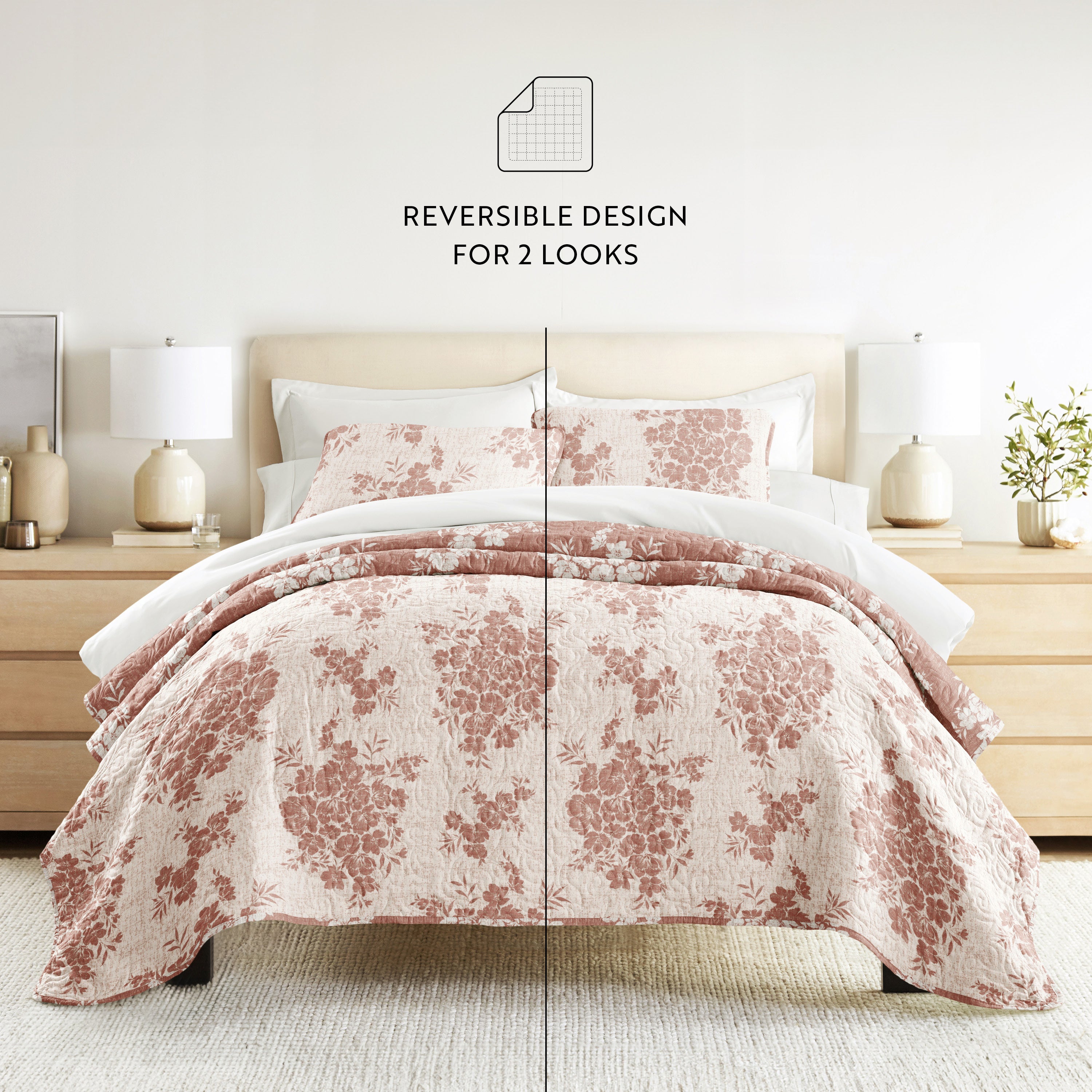 Distressed Bouquet Patterned Quilted Coverlet Set