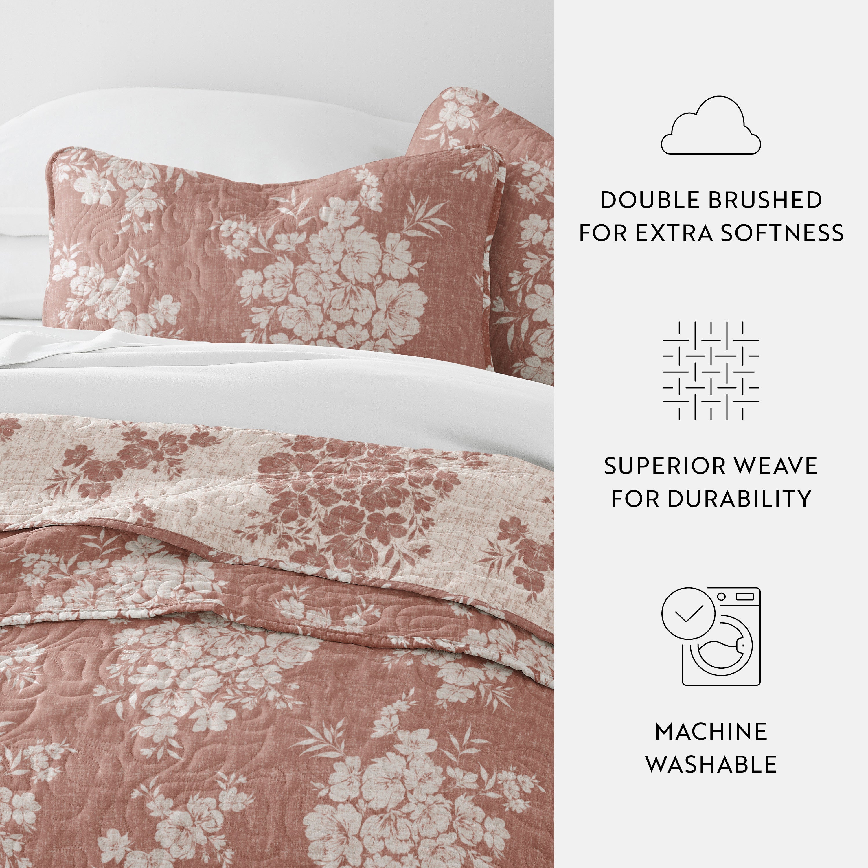 Distressed Bouquet Patterned Quilted Coverlet Set