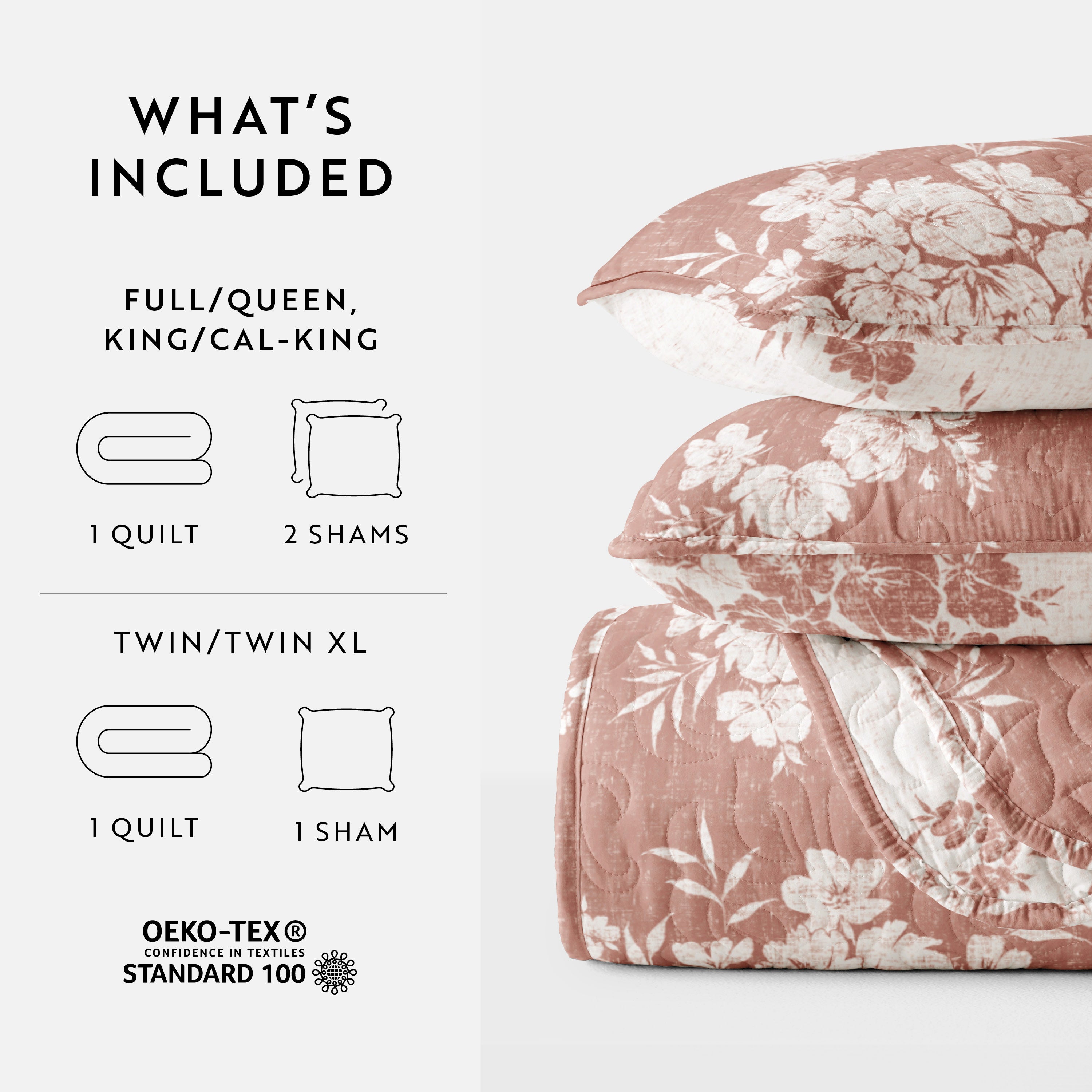 Distressed Bouquet Patterned Quilted Coverlet Set