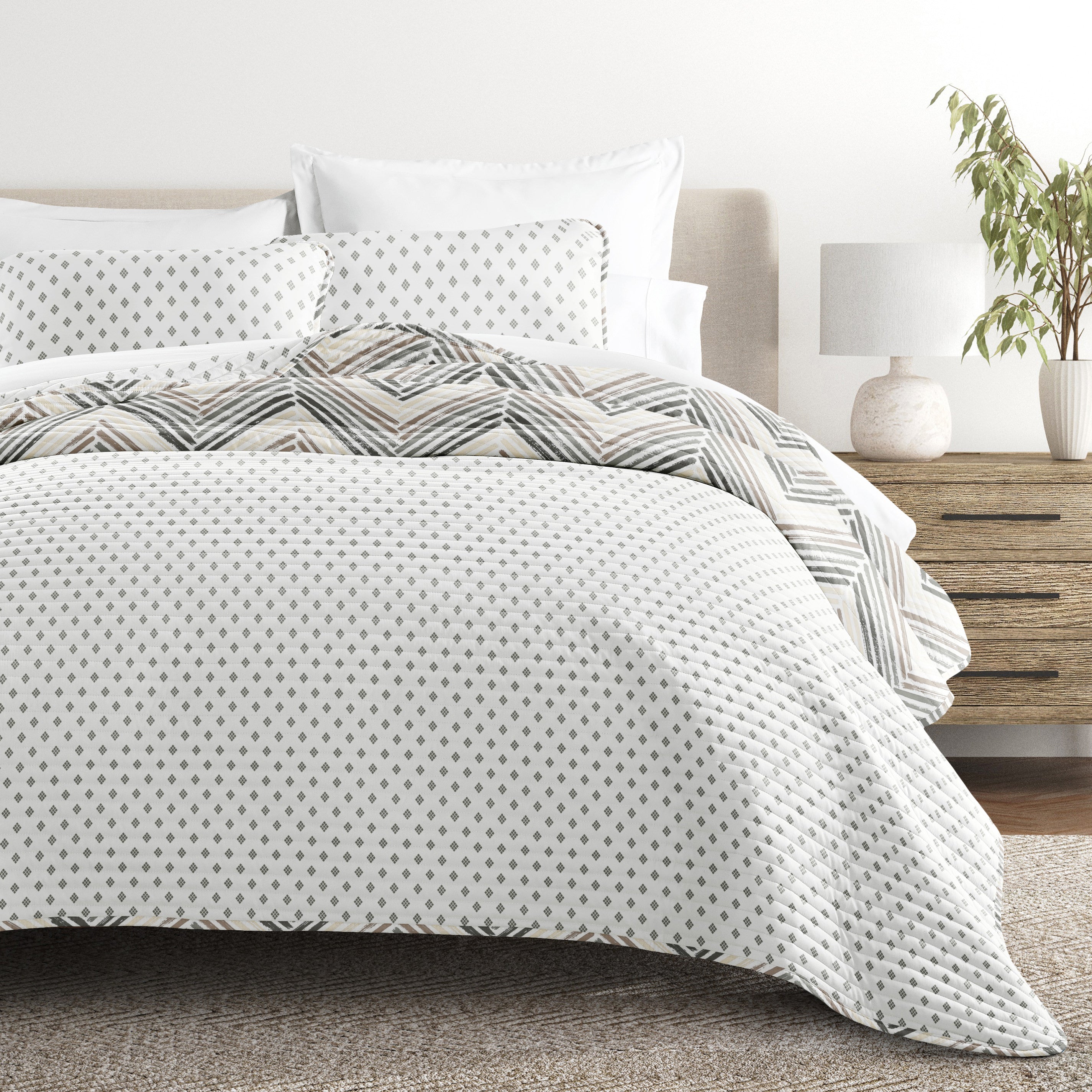 Painted Chevron Patterned Reversible Quilted Coverlet Set