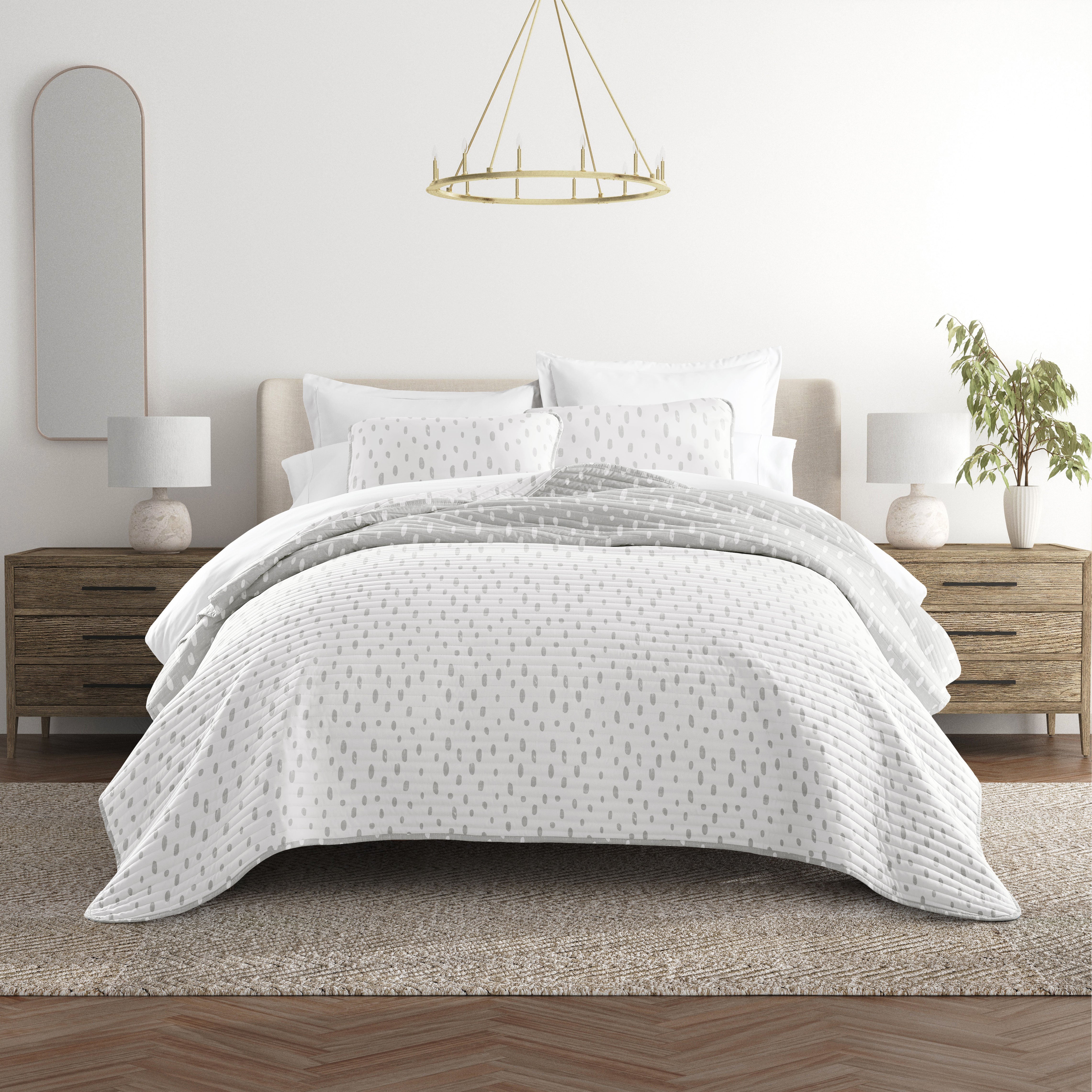 Neutral Dots Patterned Reversible Quilted Coverlet Set