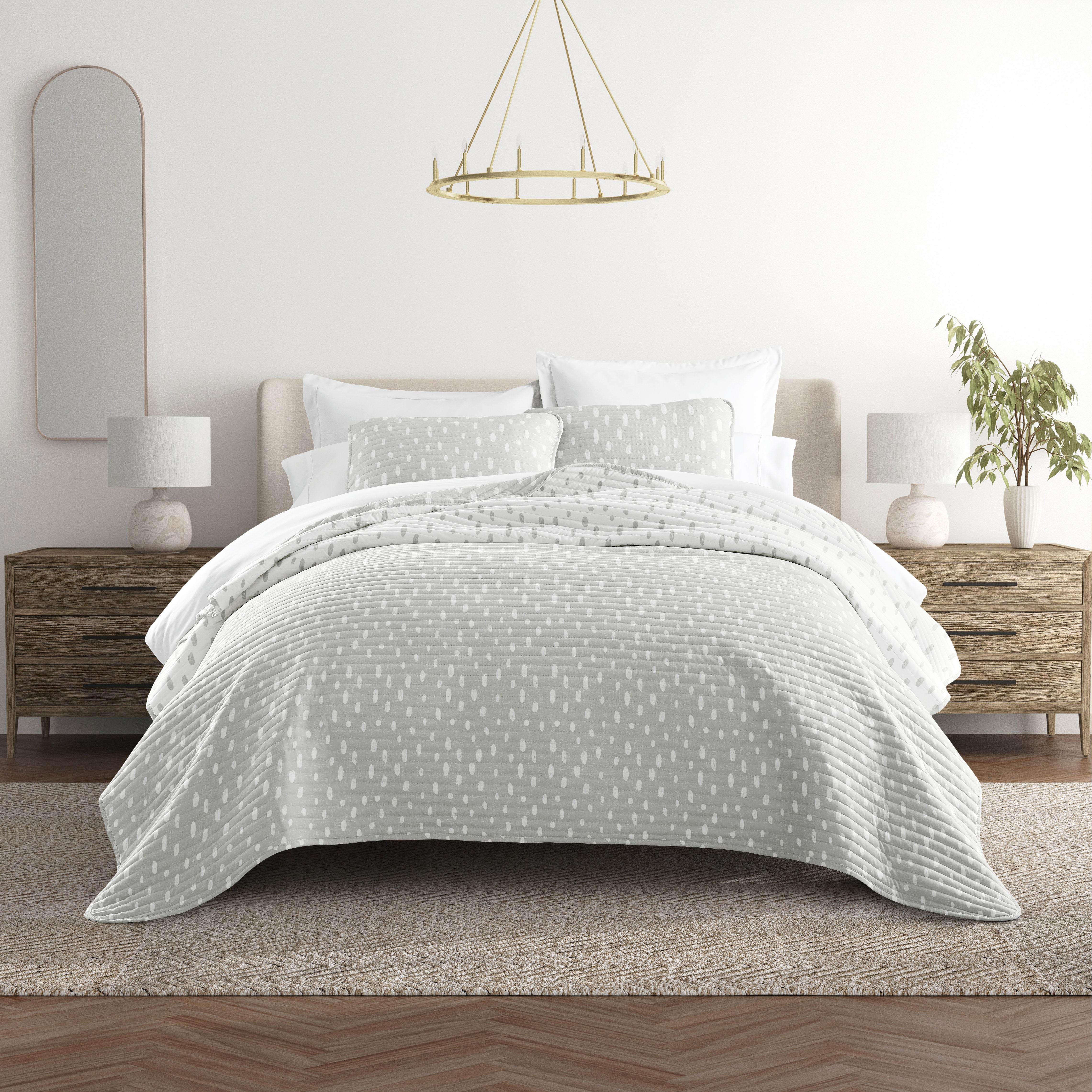 Neutral Dots Patterned Reversible Quilted Coverlet Set