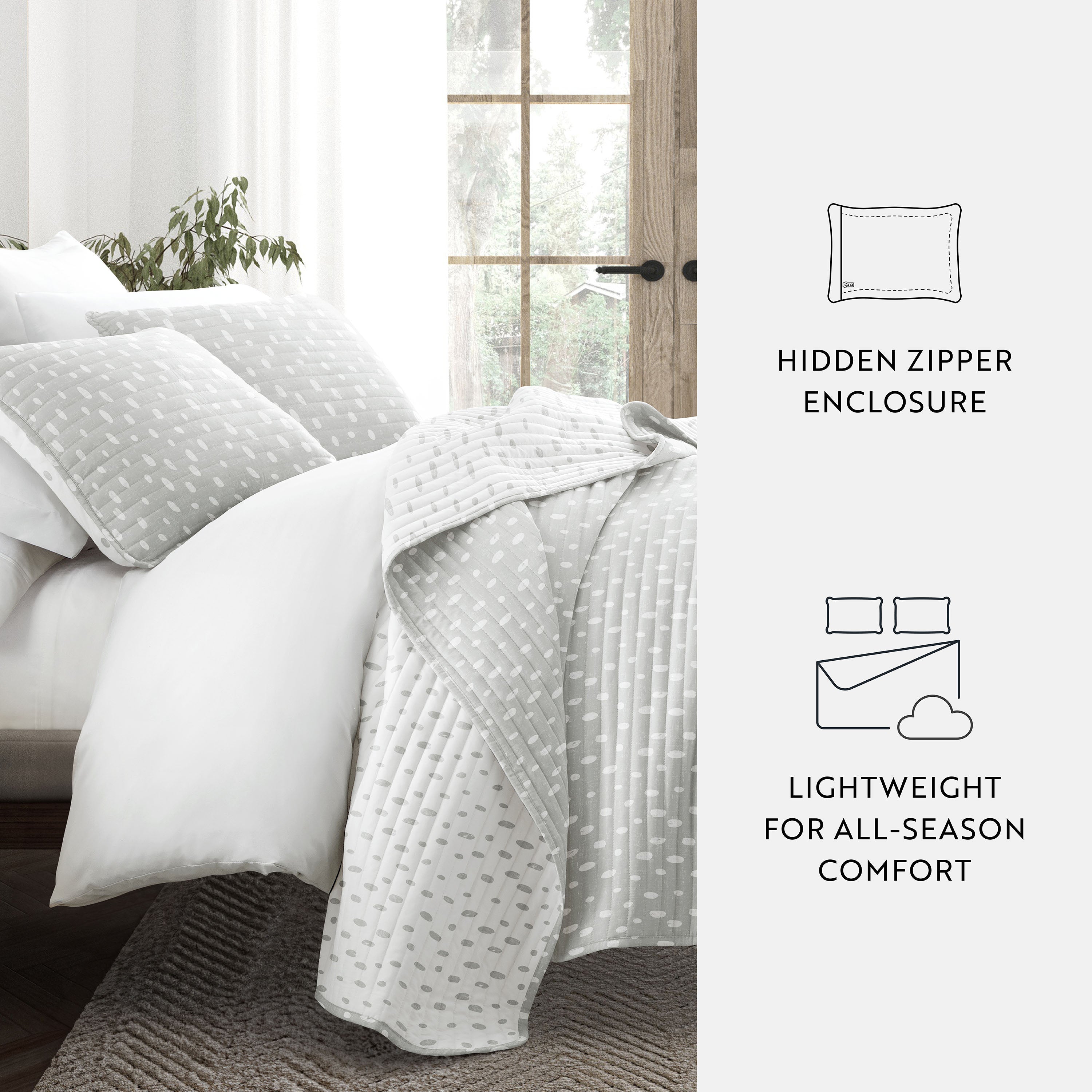 Neutral Dots Patterned Reversible Quilted Coverlet Set