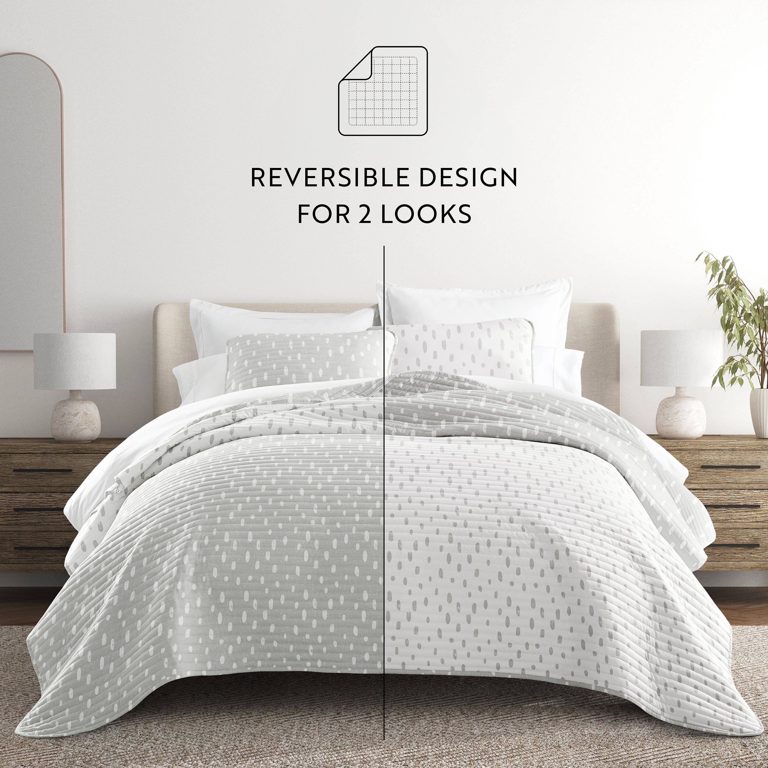Neutral Dots Patterned Reversible Quilted Coverlet Set
