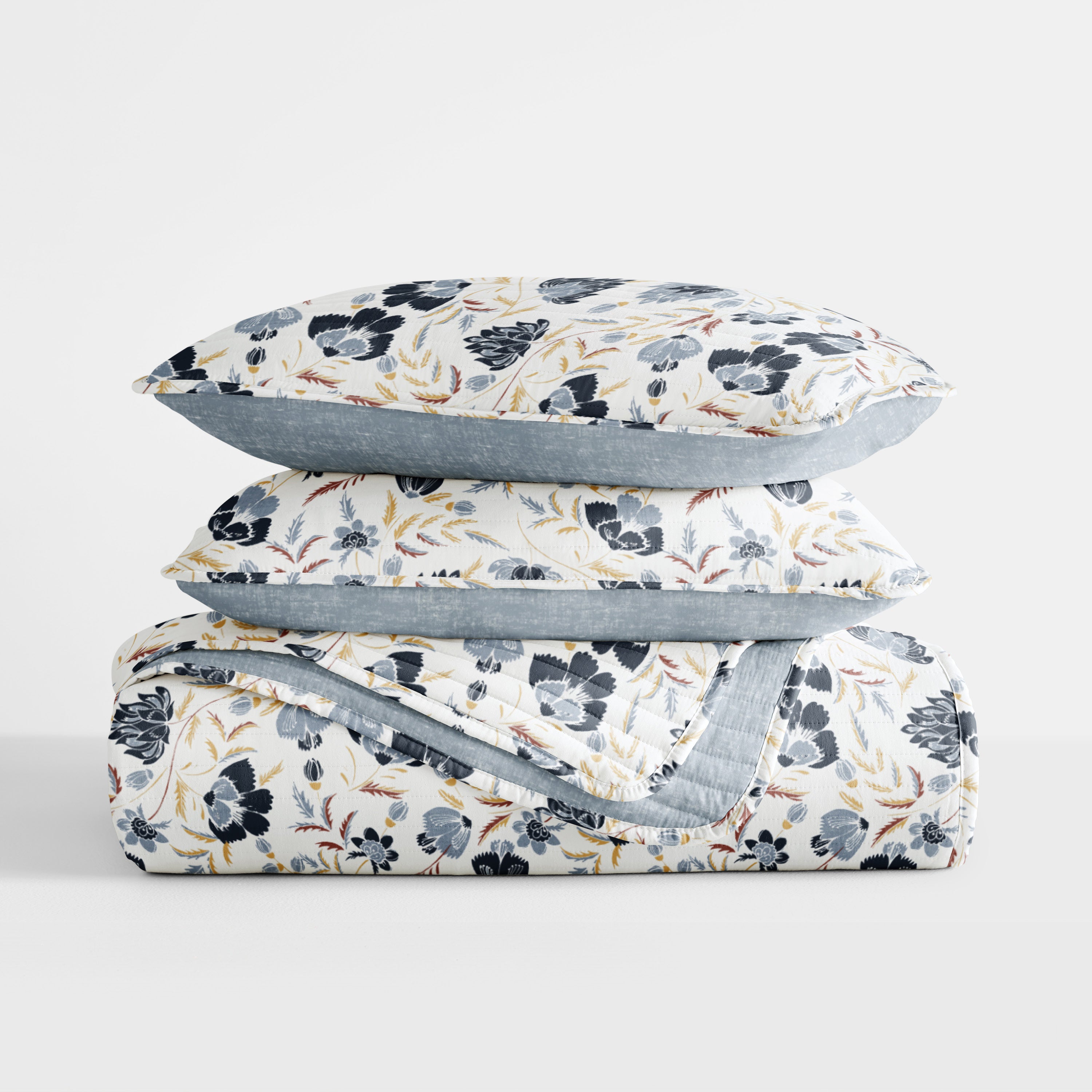 French Jacobean Patterned Quilted Coverlet Set